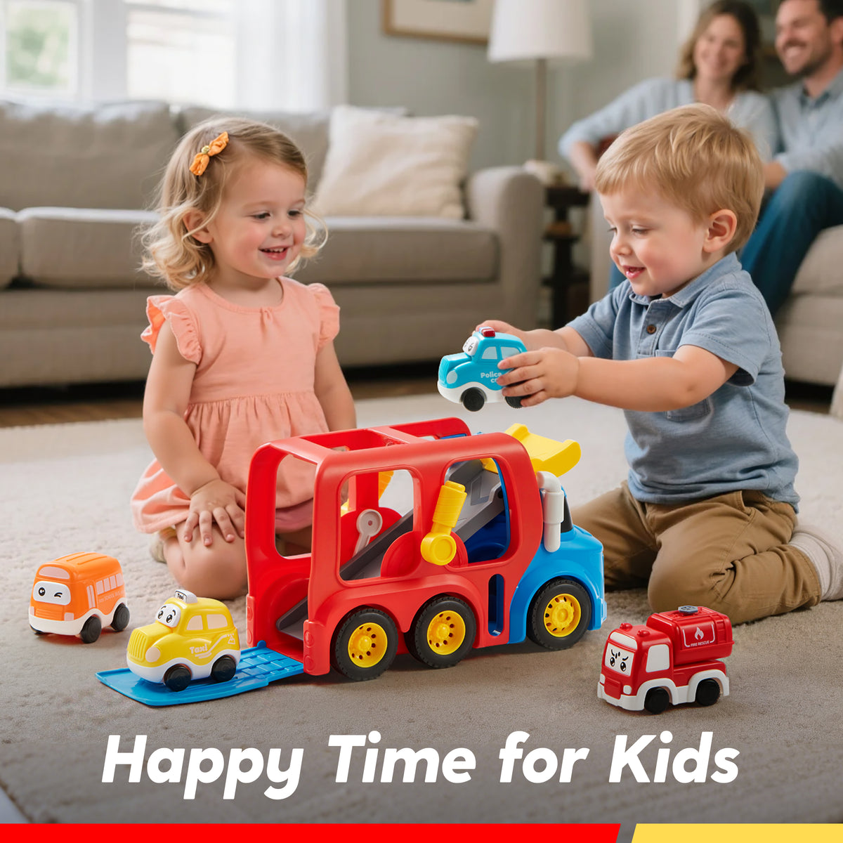 VROOMIX 4-in-1 City Transport Carrier Truck Toy Set for Toddlers