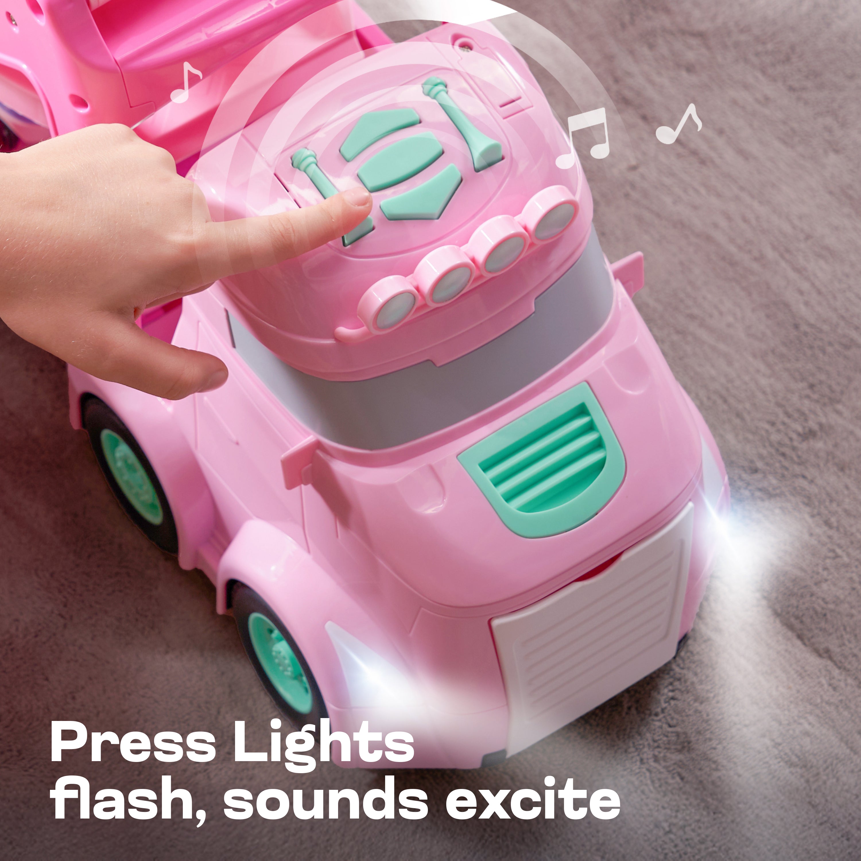 VROOMIX 7-in-1 Princess Pink Carrier Truck Set with Lights & Sounds