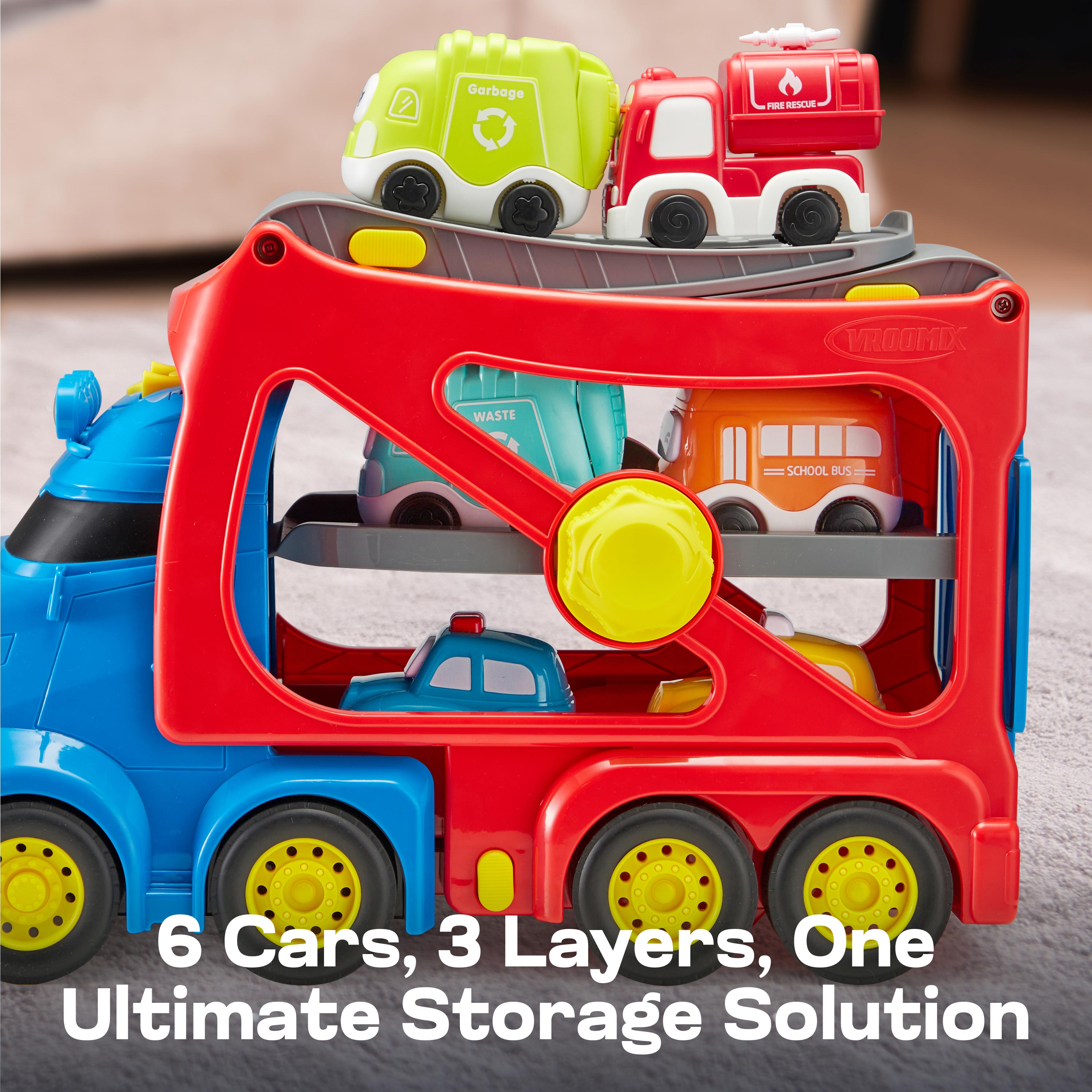 VROOMIX 7-in-1 City Transport Carrier Truck Set with Lights & Sounds