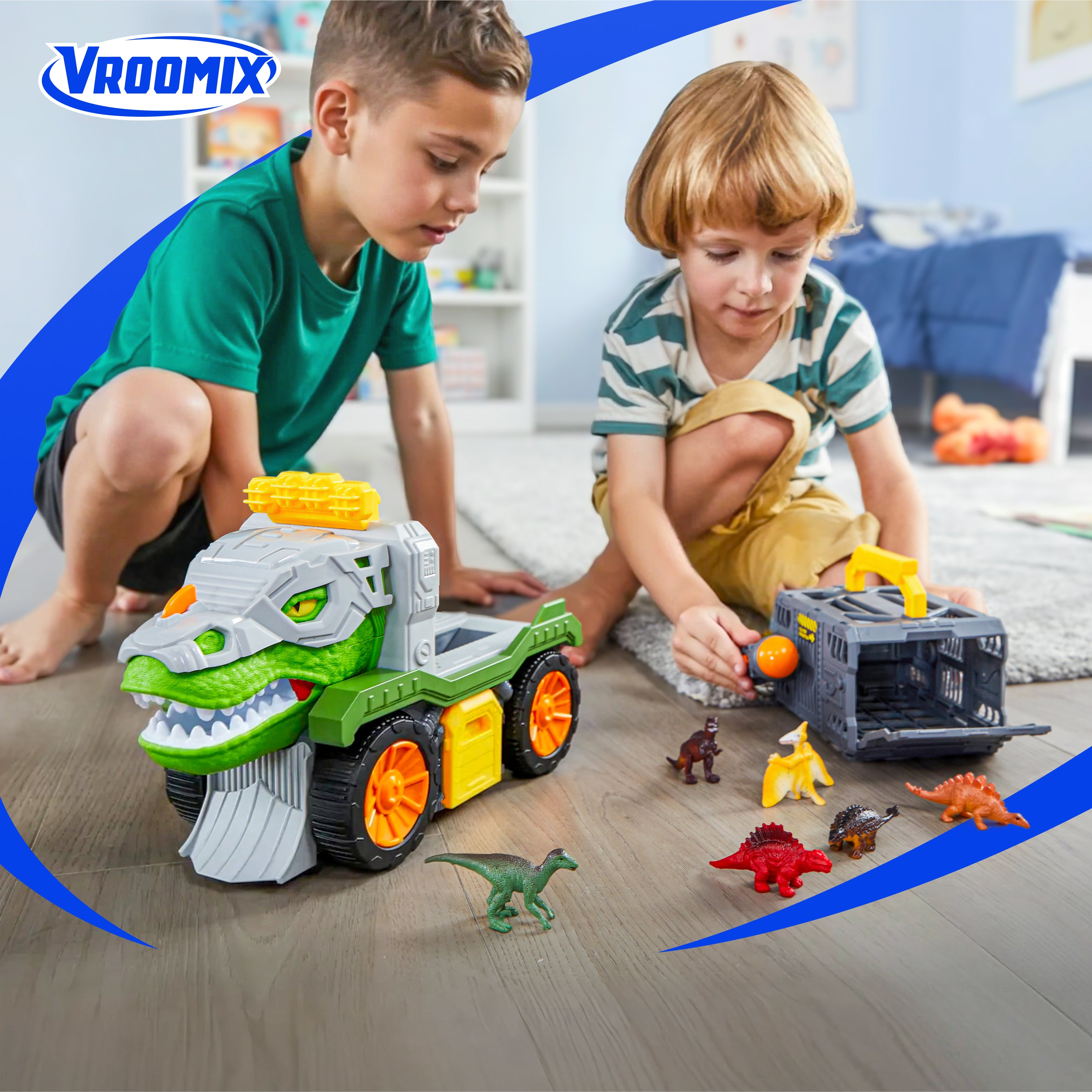 Vroomix T-Rex Dinosaur Carrier Truck Set with Dart Launcher