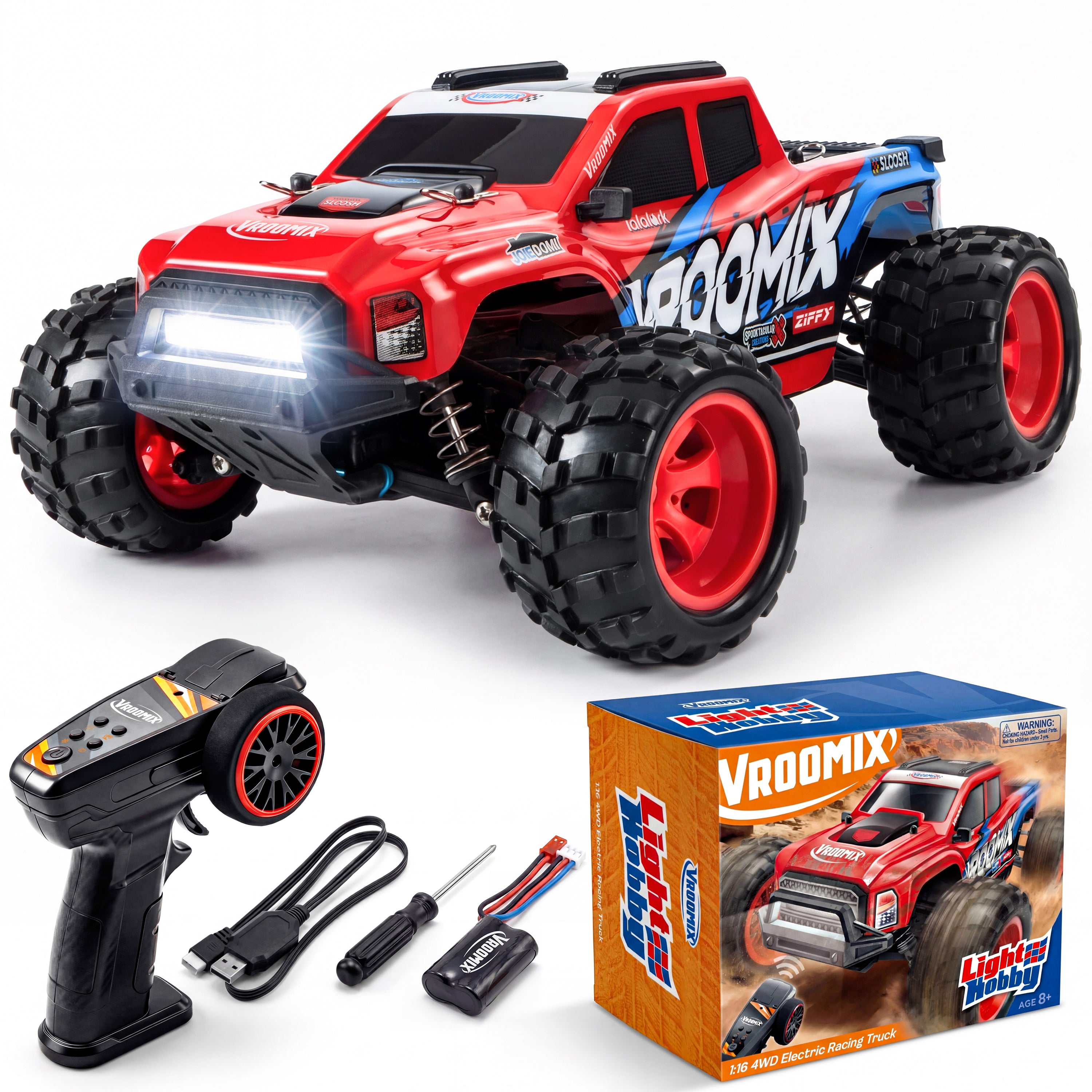 VROOMIX All-Terrain 4WD High-Speed RC Monster Truck (Dual Batteries)