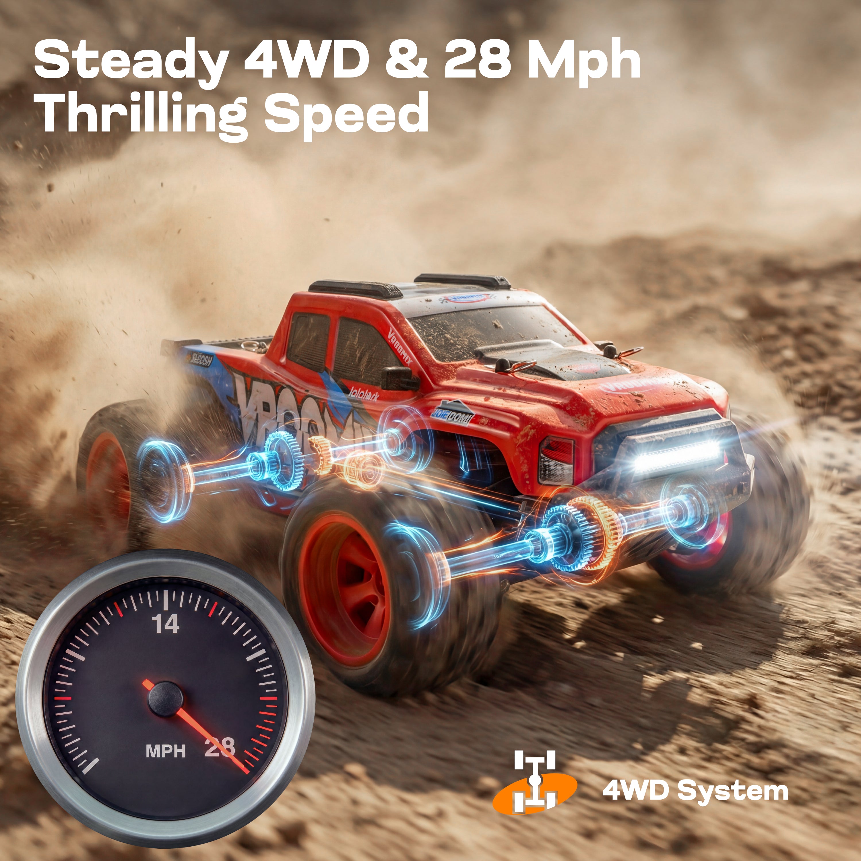 VROOMIX All-Terrain 4WD High-Speed RC Monster Truck (Dual Batteries)