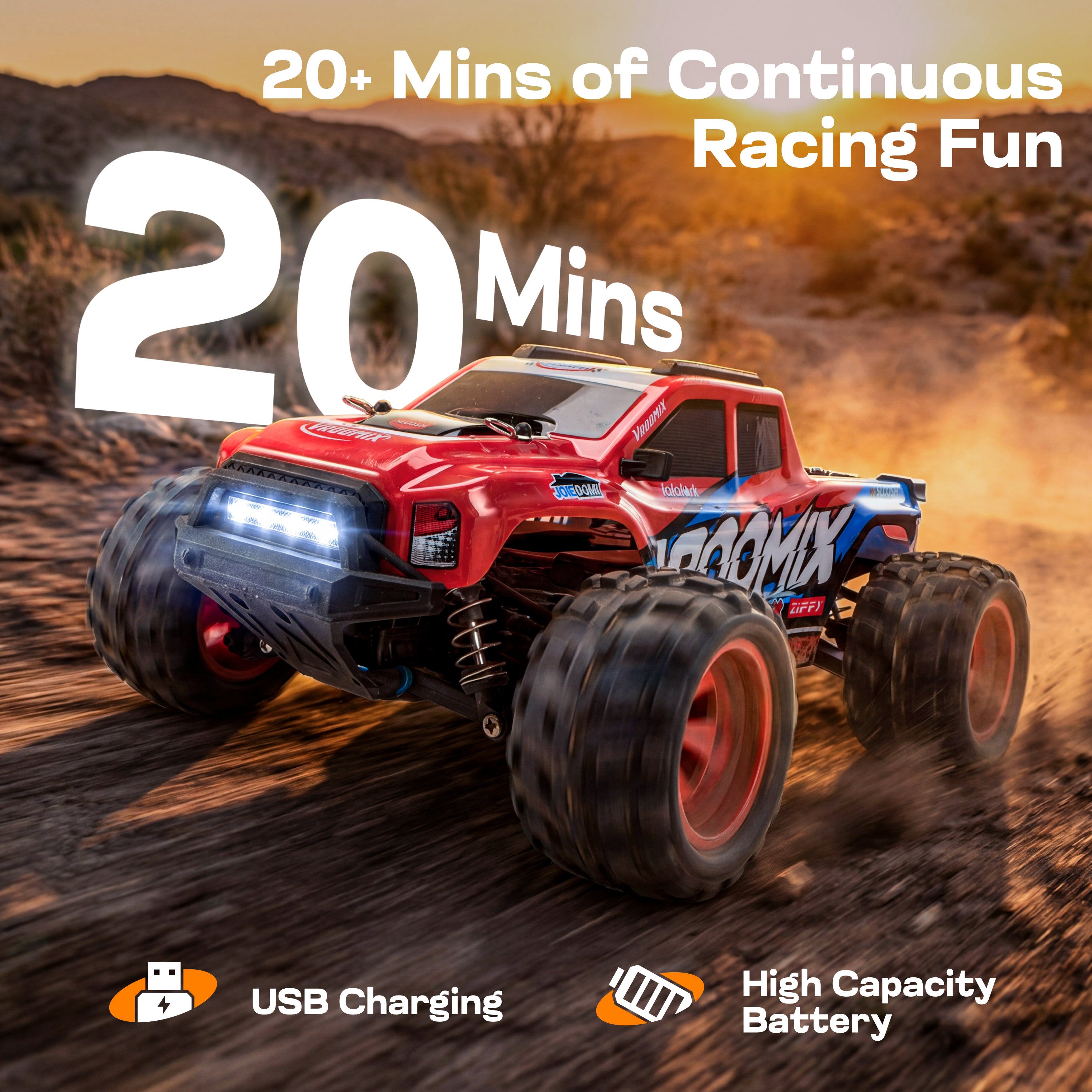 VROOMIX All-Terrain 4WD High-Speed RC Monster Truck (Dual Batteries)