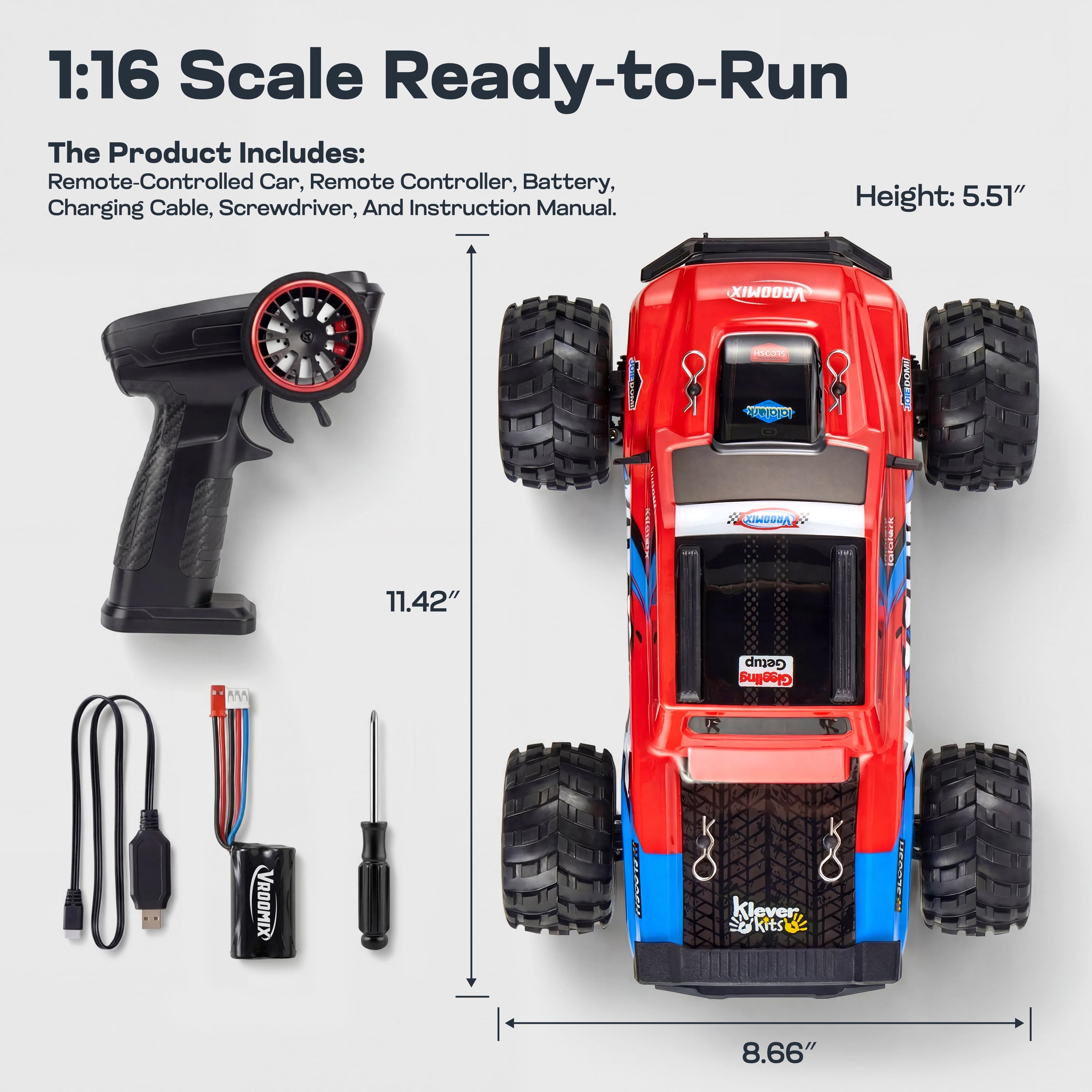 VROOMIX All-Terrain 4WD High-Speed RC Monster Truck (Dual Batteries)