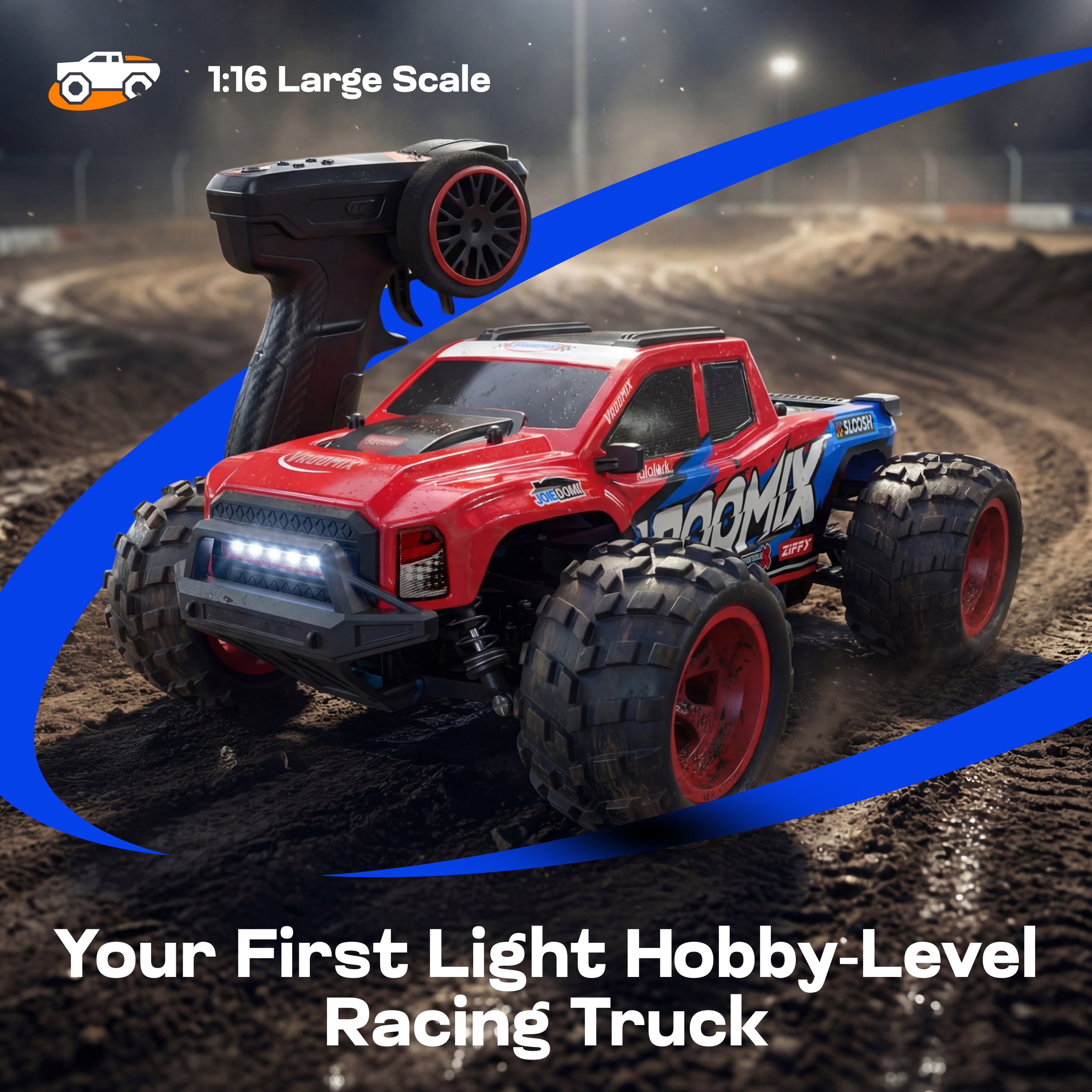 VROOMIX All-Terrain 4WD High-Speed RC Monster Truck (Dual Batteries)