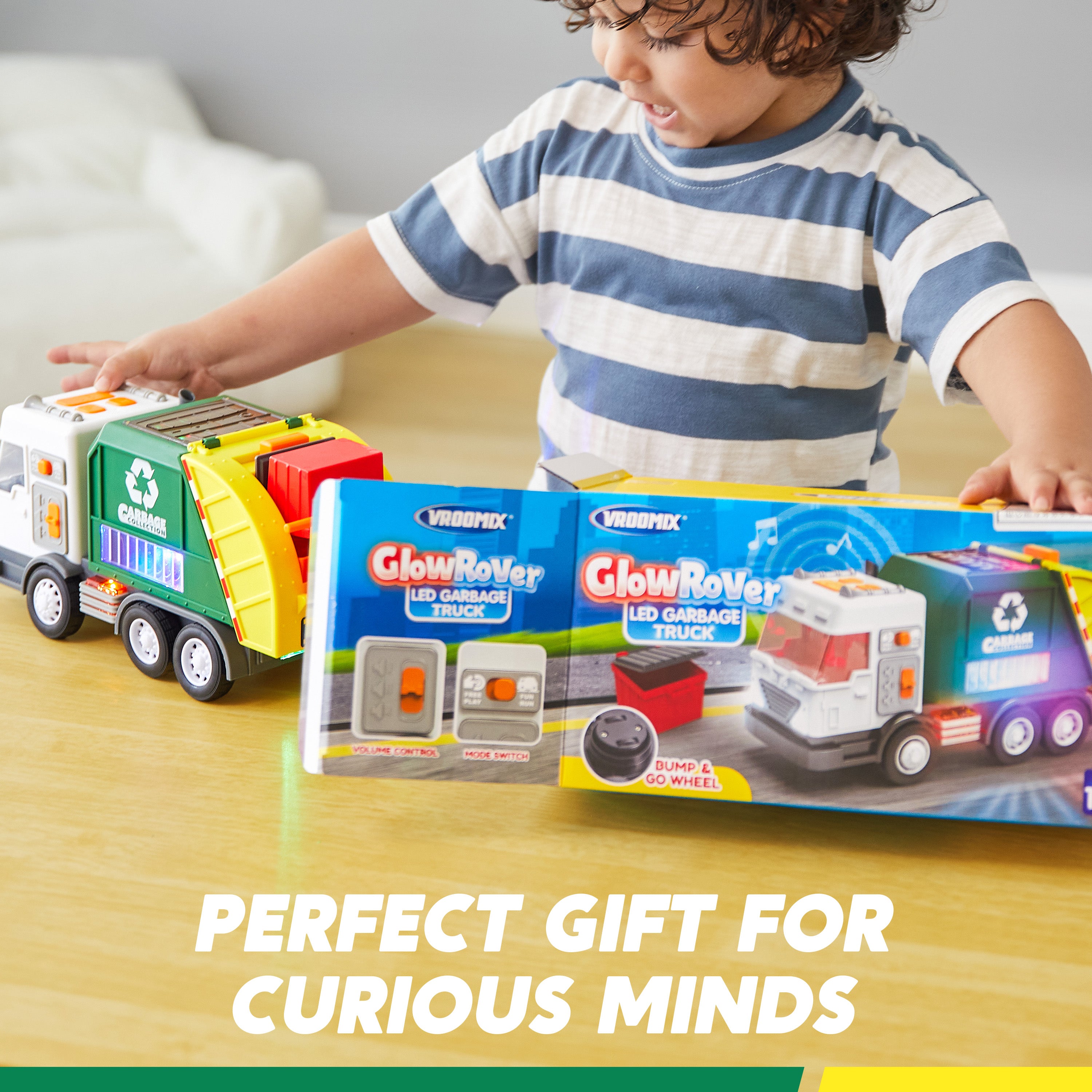 VROOMIX Interactive LED Garbage Truck Toy Set with Dumpster
