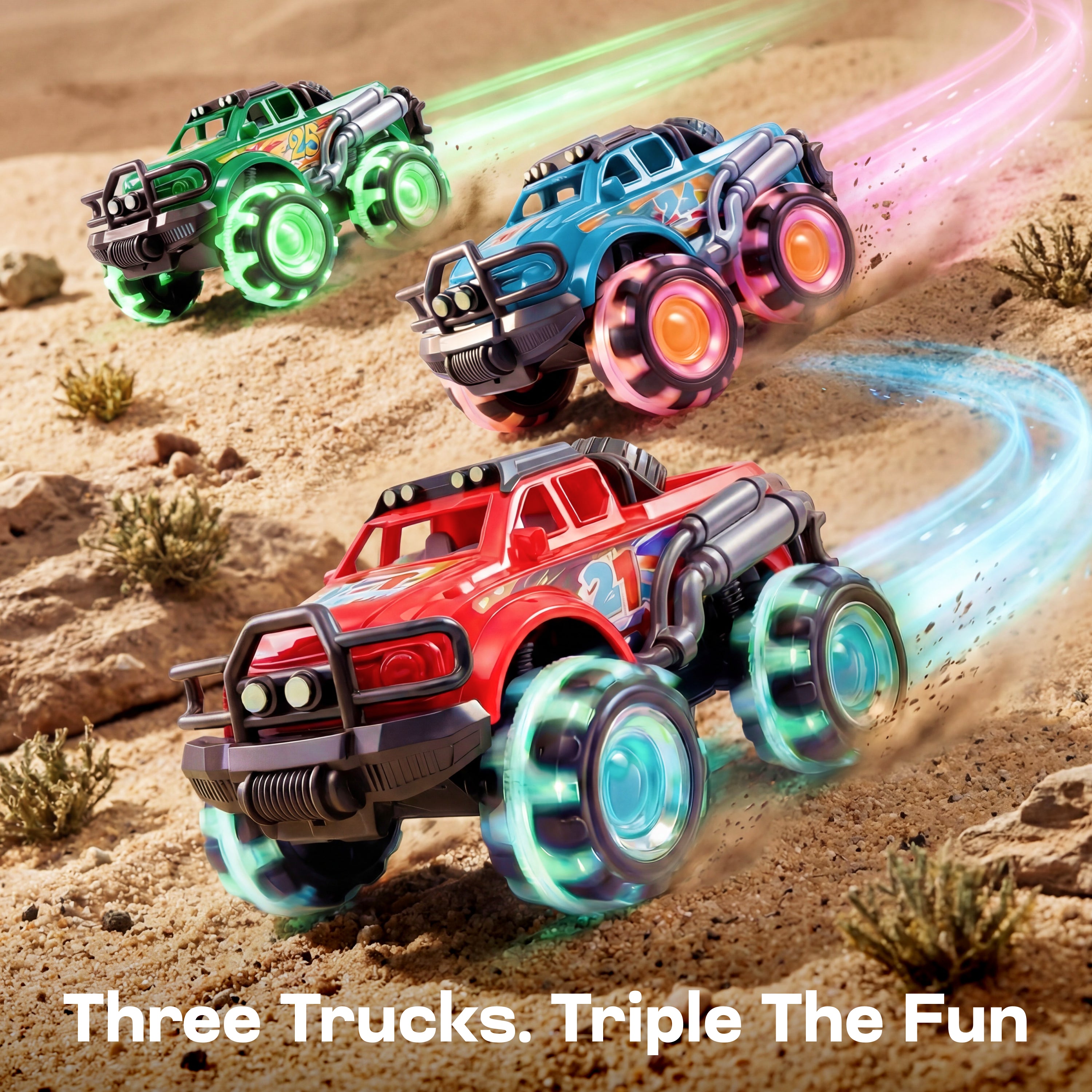 JOYIN Light-Up Monster Truck Toys with LED Wheels (3-Pack)