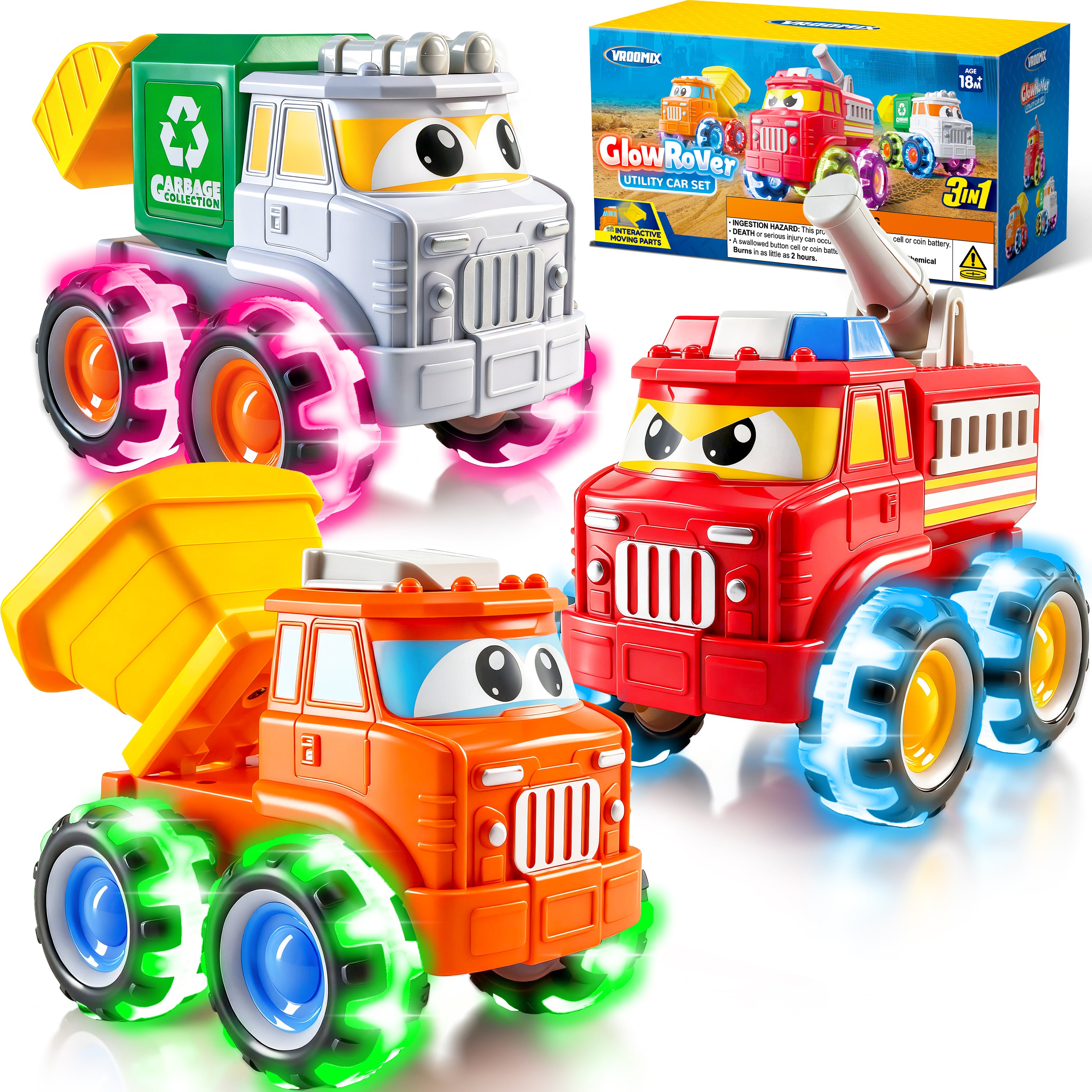 VROOMIX Glow Rover 3Pcs Utility Car Set