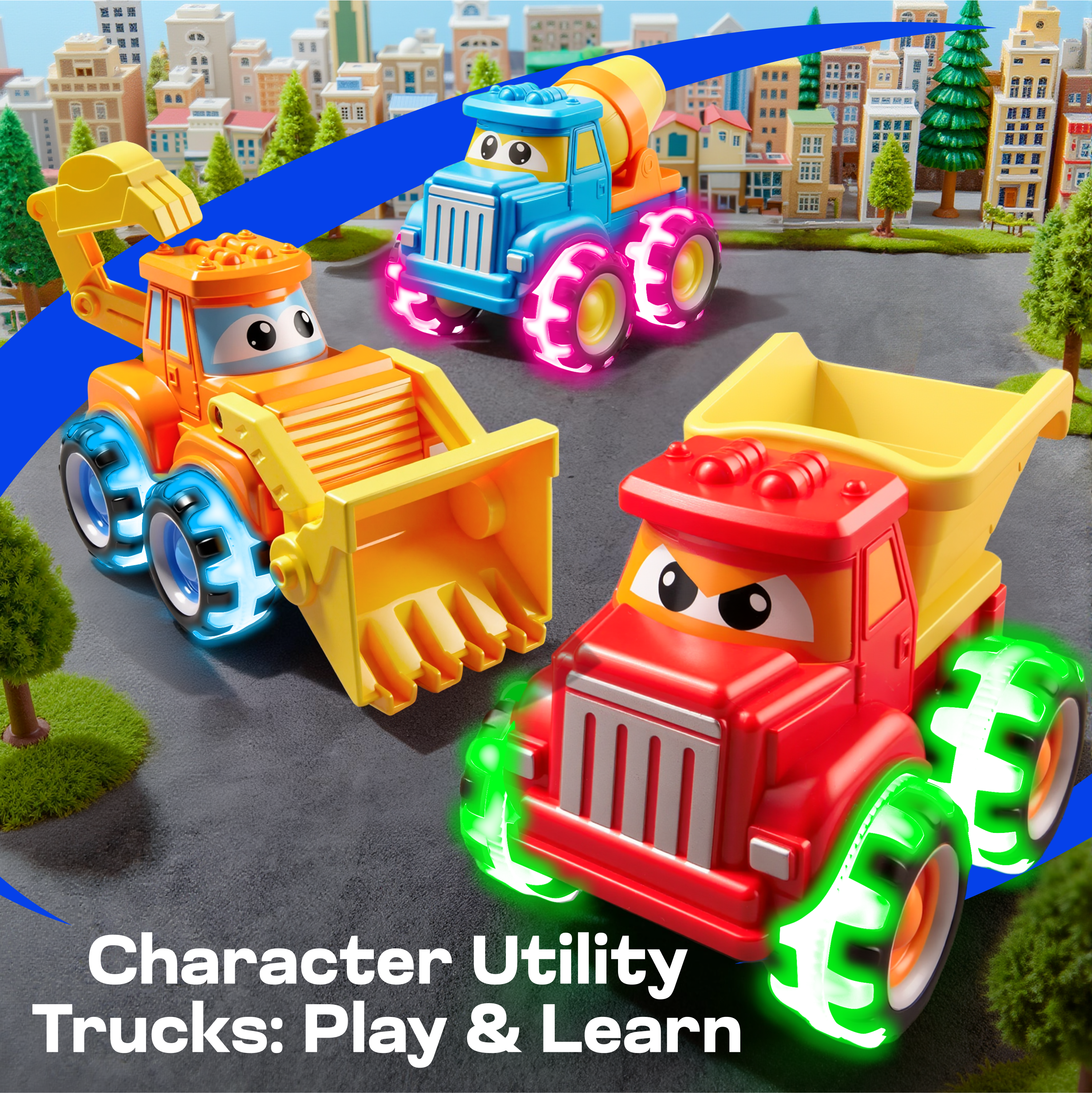 VROOMIX GlowRover 3 Pcs Construction Car Set