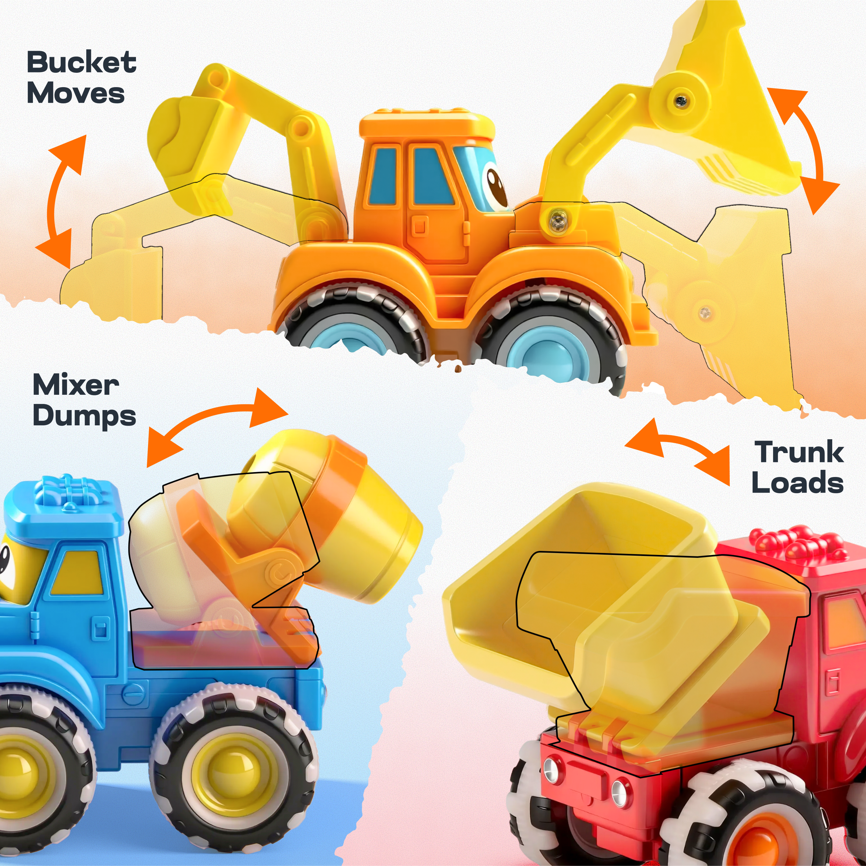 VROOMIX GlowRover 3 Pcs Construction Car Set