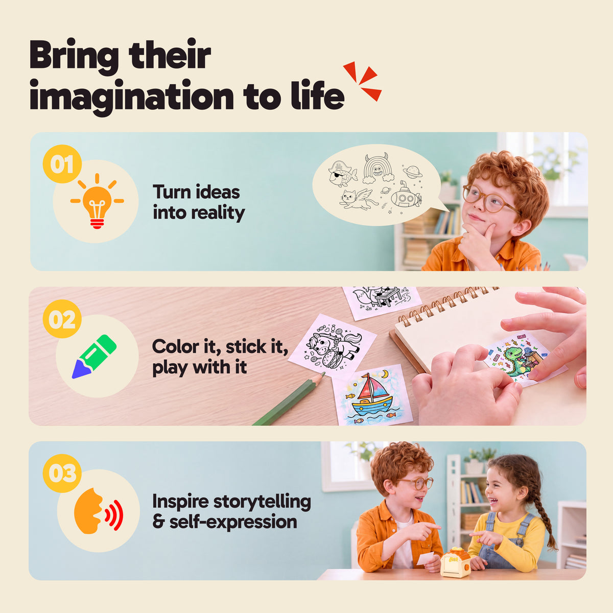 JOVA Print-a-Boo AI Sticker Printer - Custom Sticker Maker for Kids