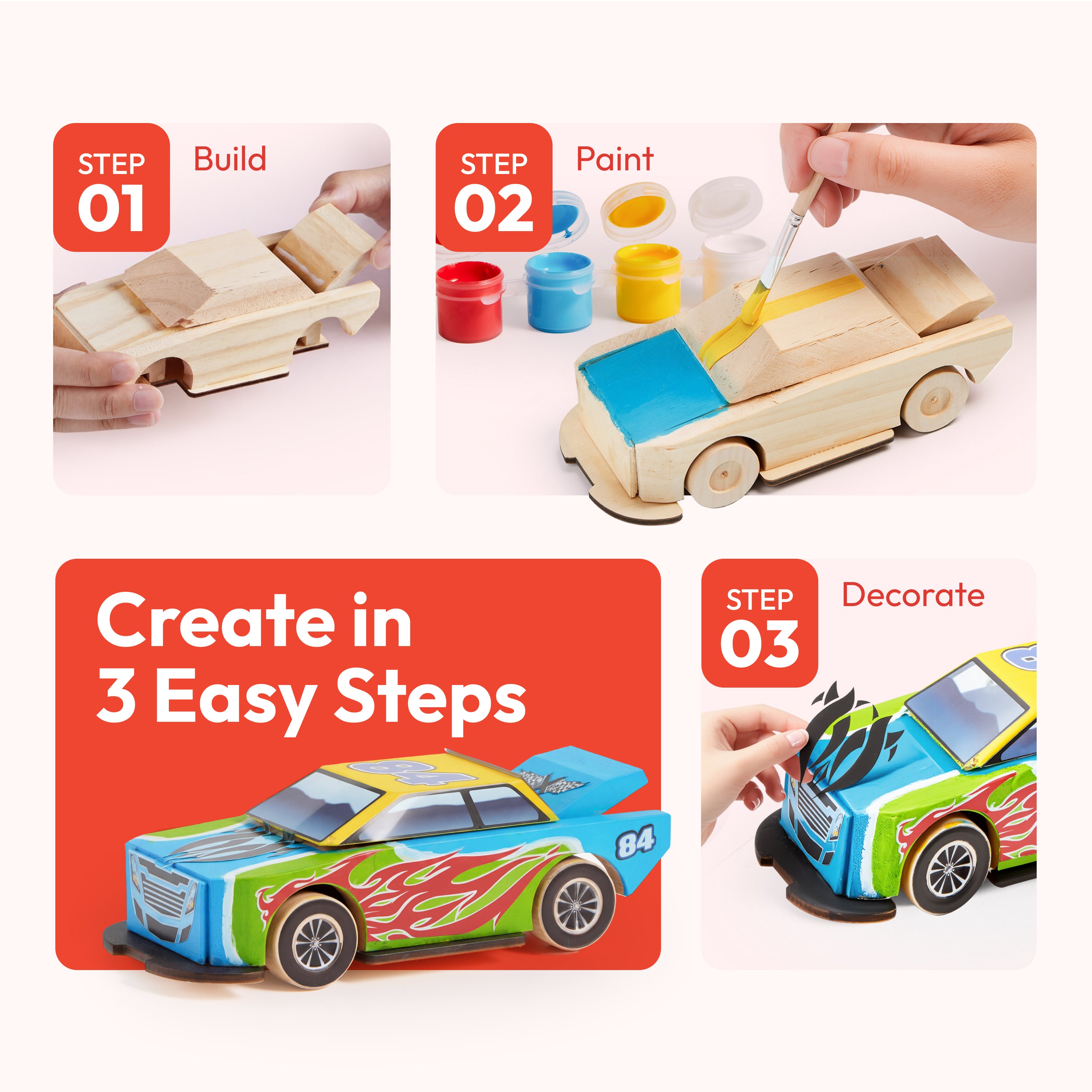 JOYIN Build & Paint Your Own Wooden Race Car Kit for Kids