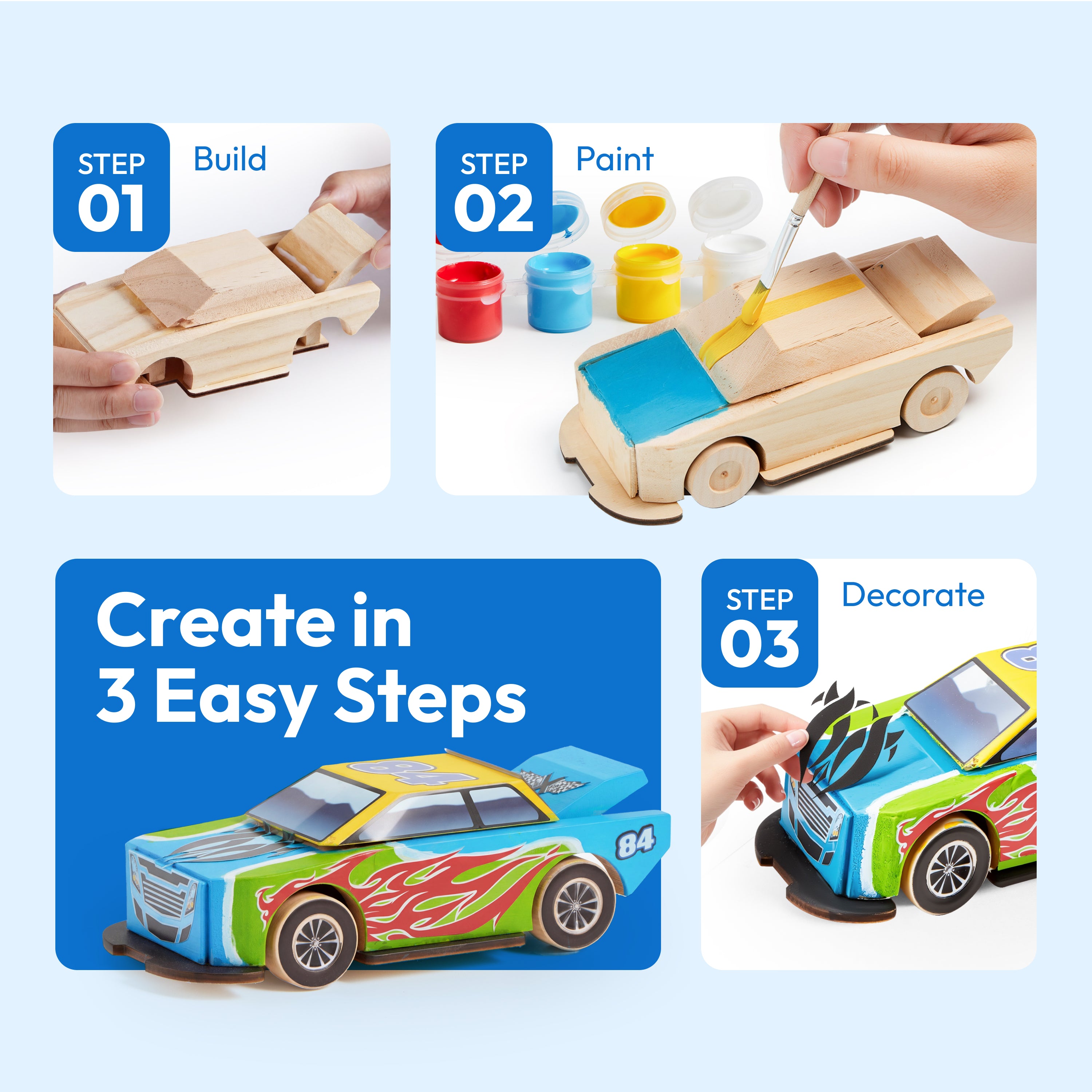 JOYIN Build & Paint Your Own Wooden Race Car Kit for Kids