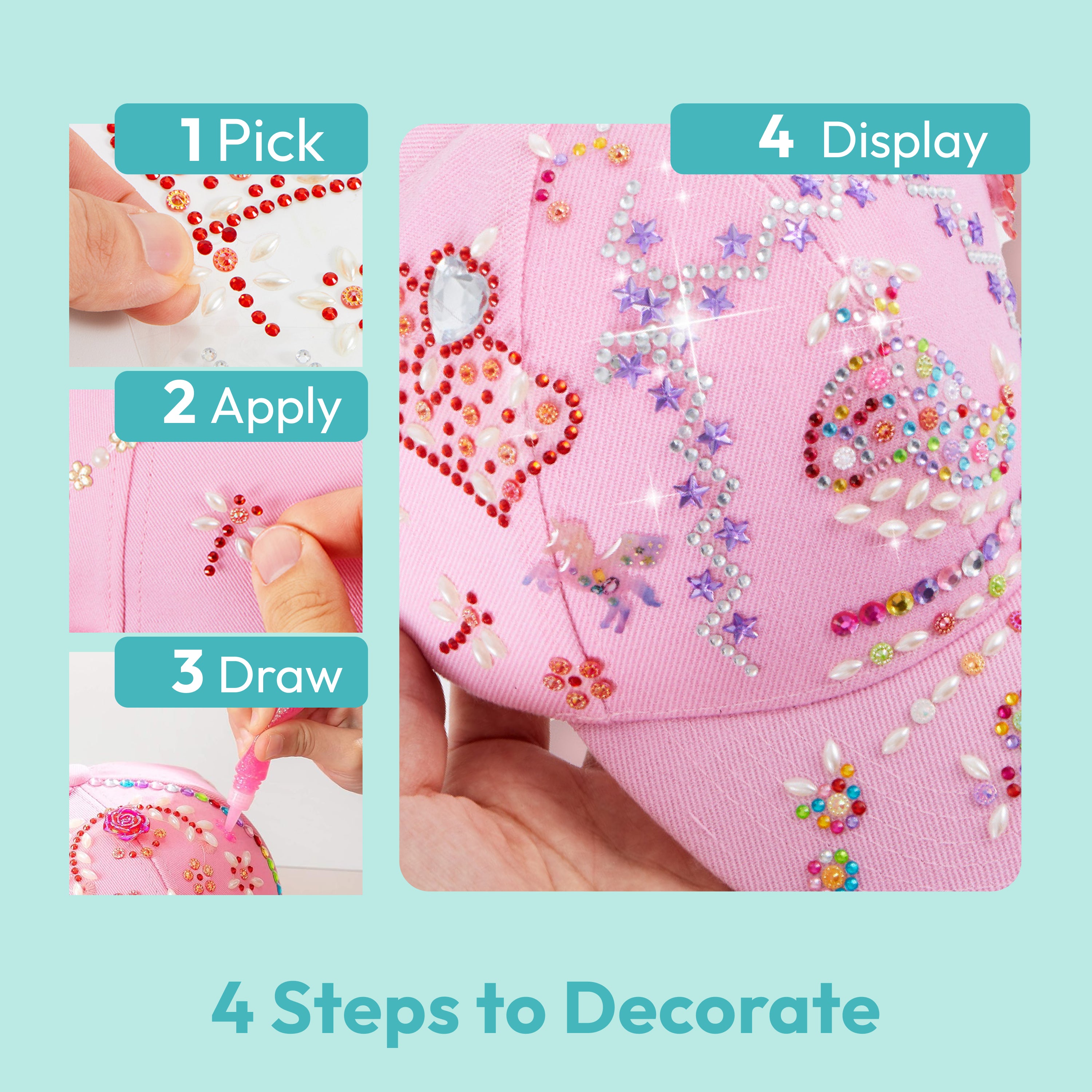 Klever Kits DIY Gem Art Sun Hat Kit for Girls Ages 6-12