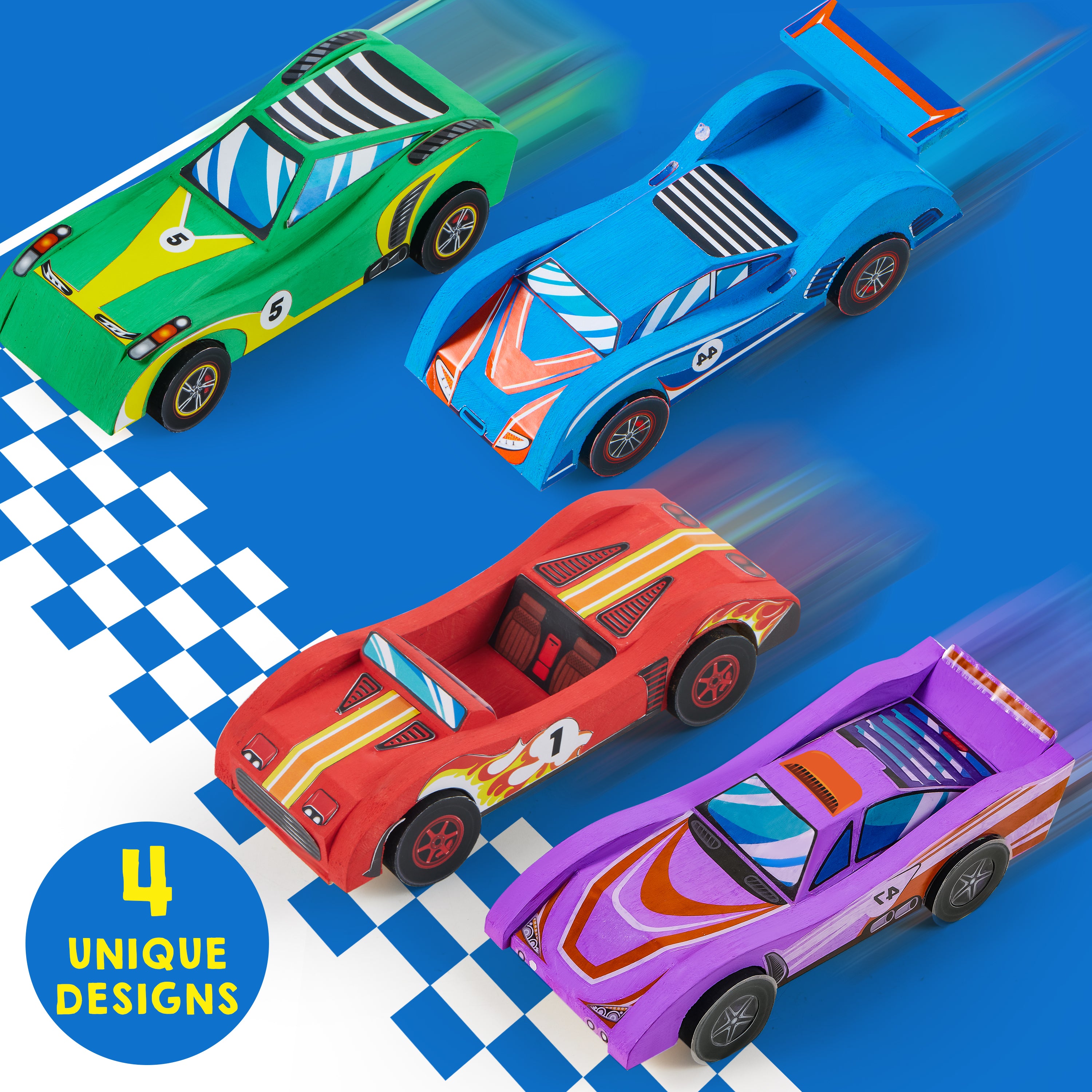 Klever Kits Build & Paint Wooden Race Cars Kit (Set of 4)
