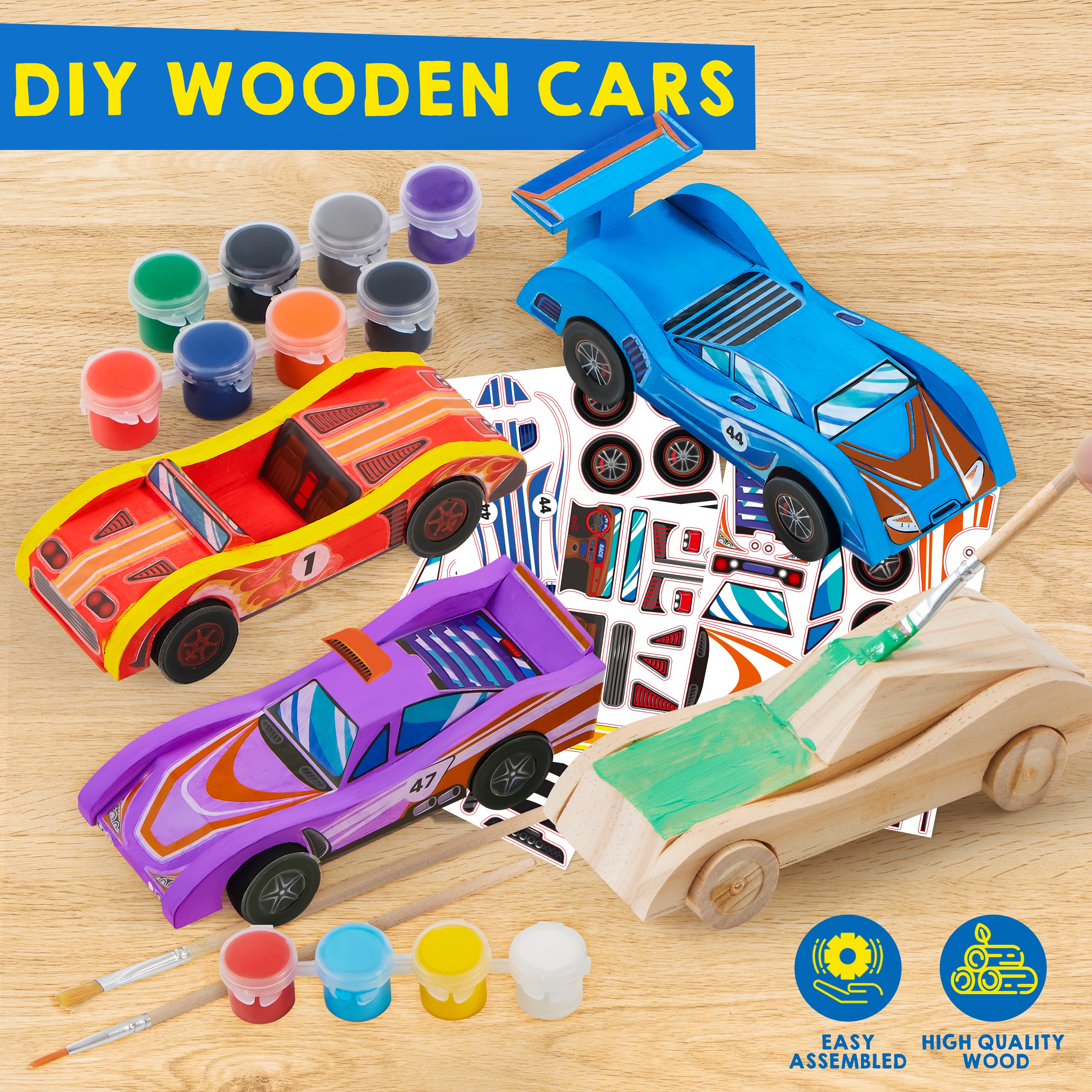 Klever Kits Build & Paint Wooden Race Cars Kit (Set of 4)
