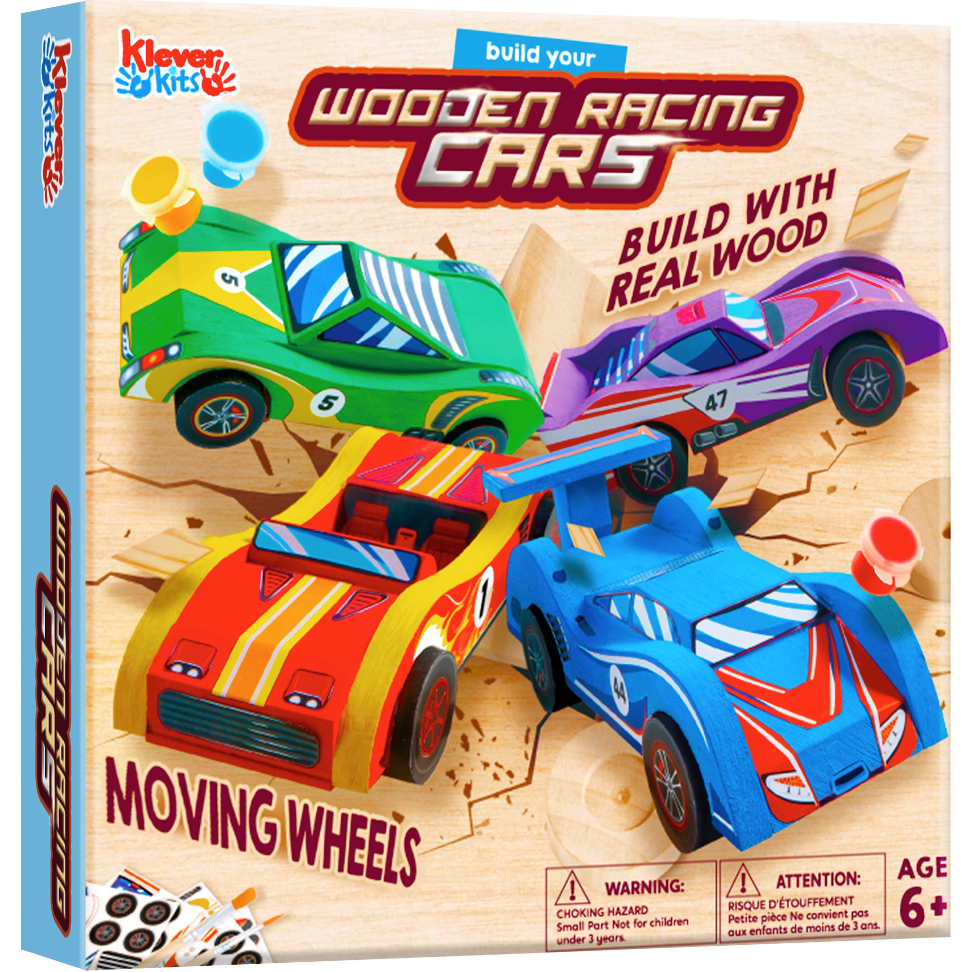 Klever Kits Build & Paint Wooden Race Cars Kit (Set of 4)