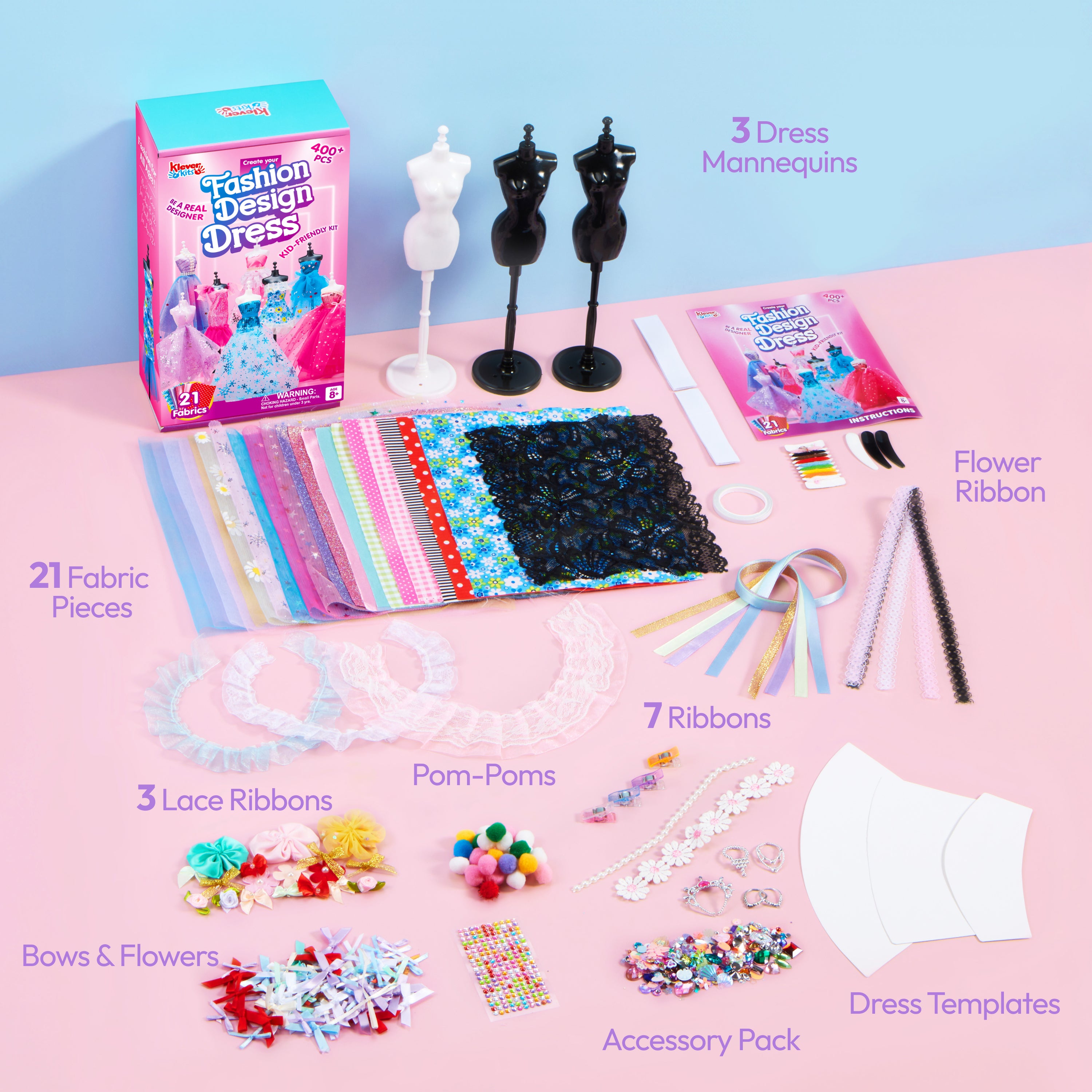 Klever Kits Fashion Design Kit with 3 Mannequins (400+ Pcs)