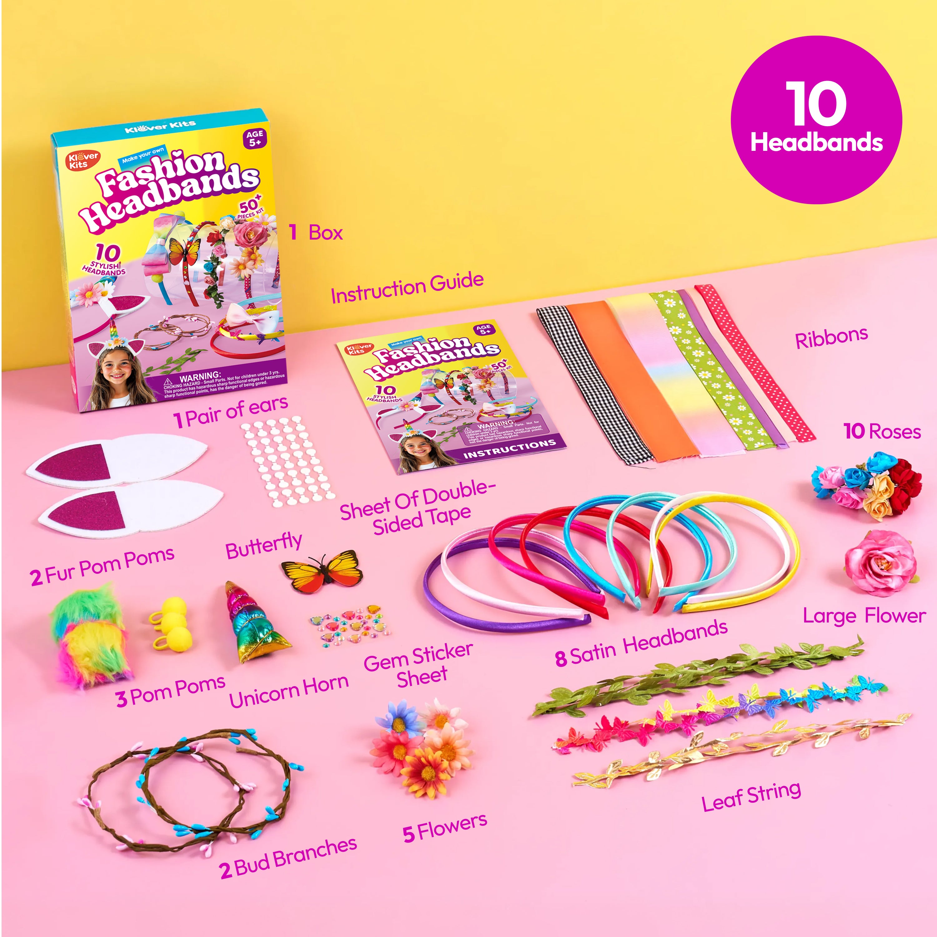Klever Kits DIY Headband Making Craft Kit for Girls Ages 5-12