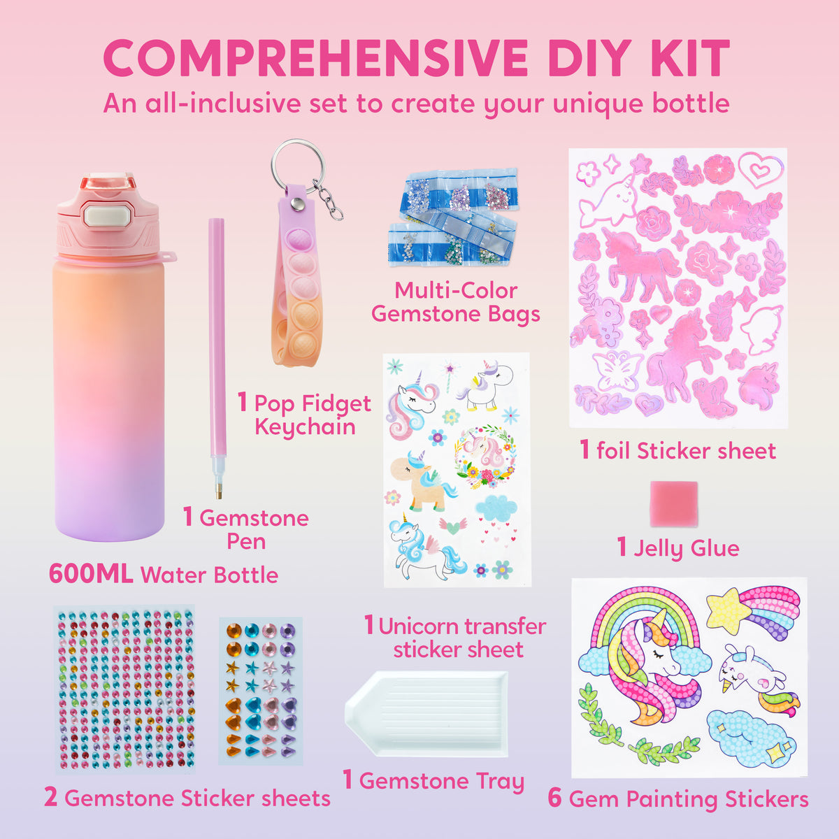Klever Kits Unicorn DIY Gem Diamond Water Bottle Craft Kit