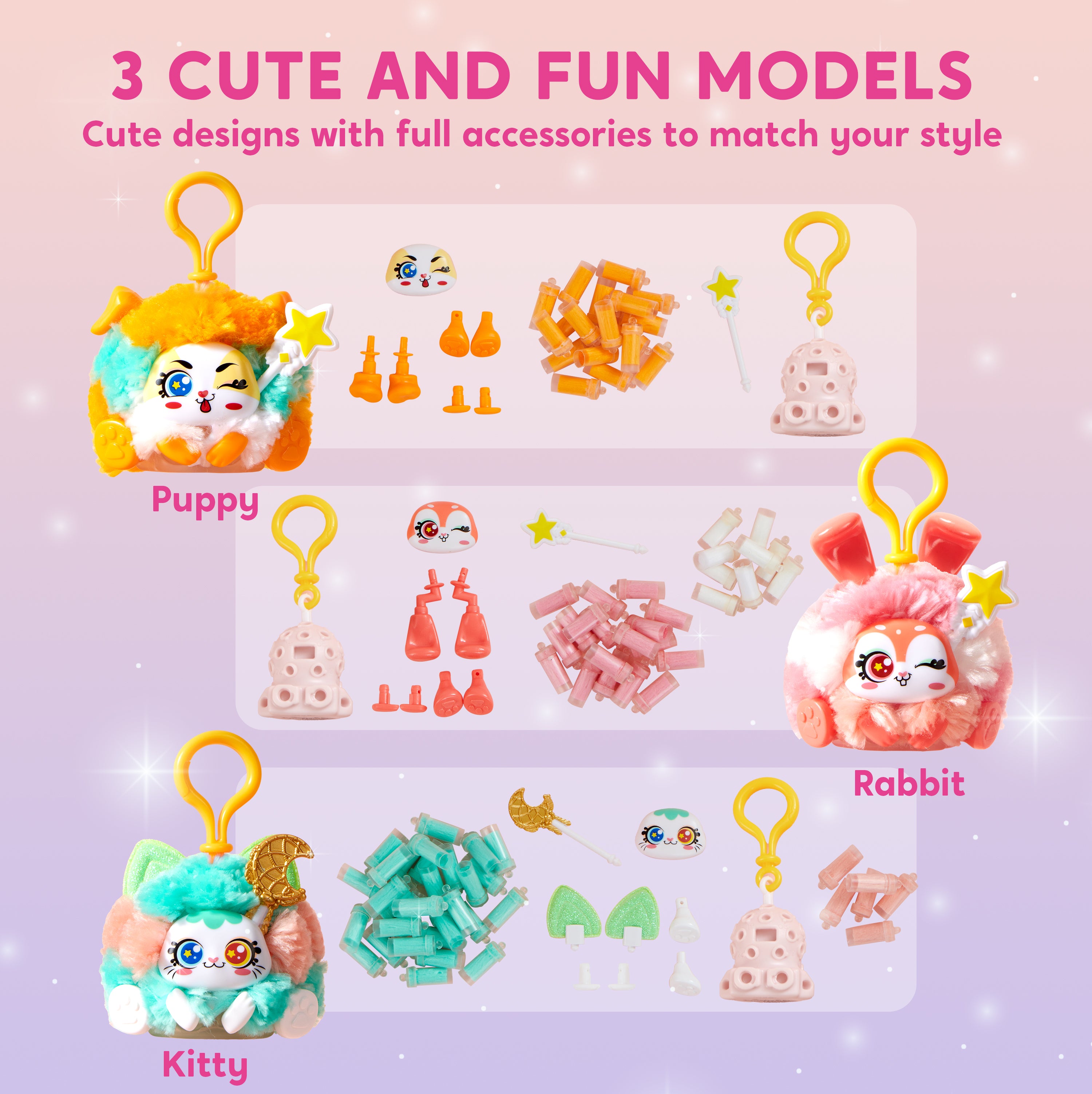 Klever Kits DIY Plush Keychain Craft Kit (3 Models)