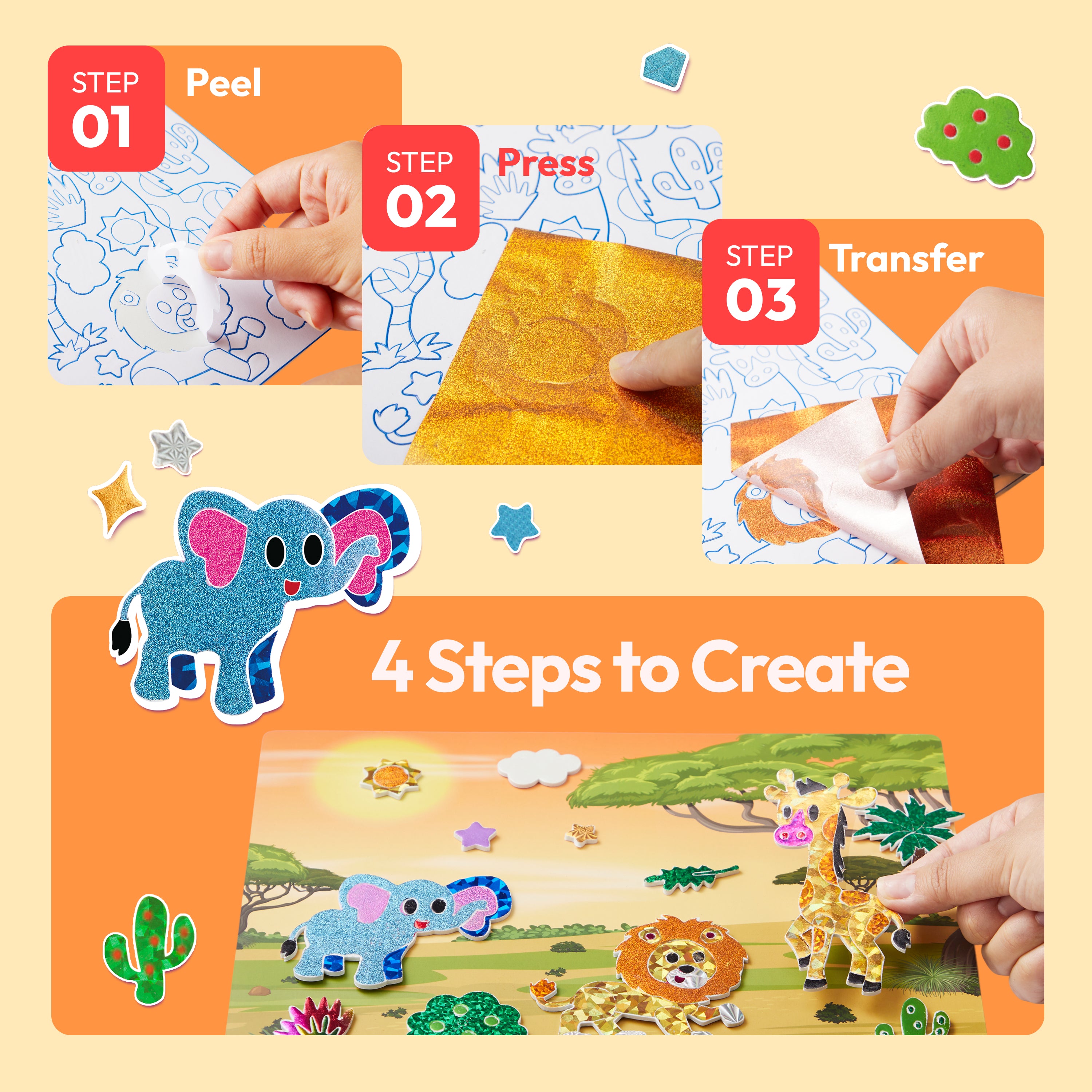 Klever Kits No-Mess Animal Foil Art & Sticker Activity Kit