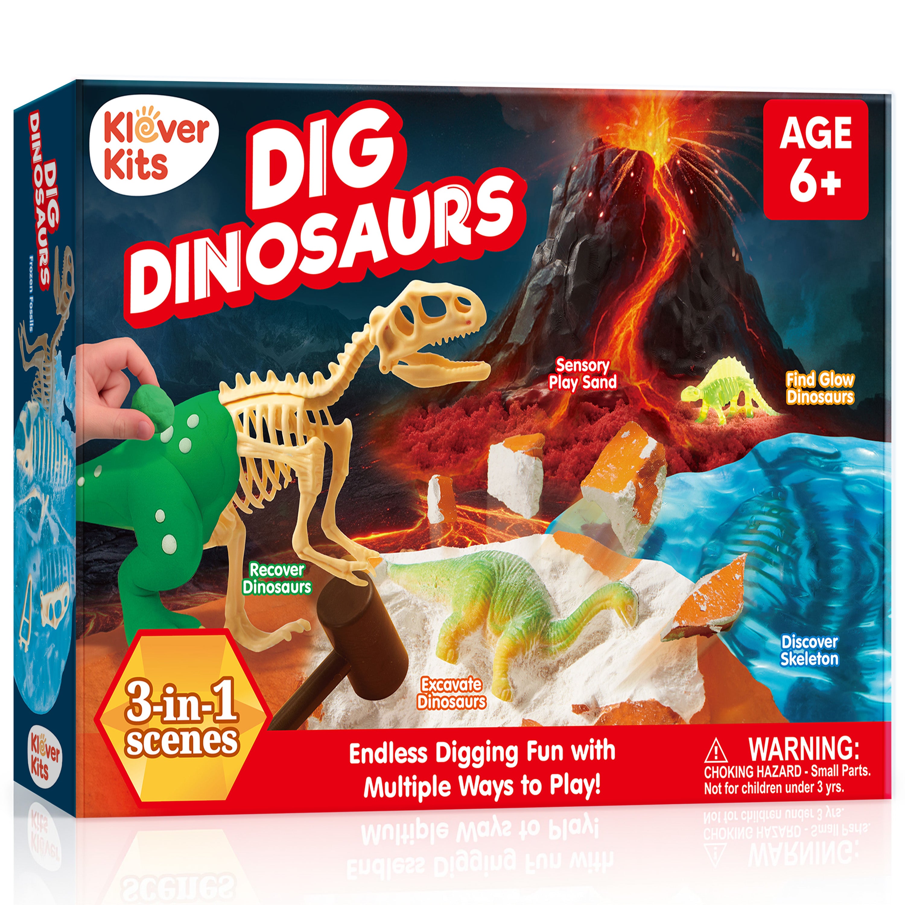 Klever Kits 3-in-1 Glow-in-the-Dark Dinosaur Fossil Digging Kit