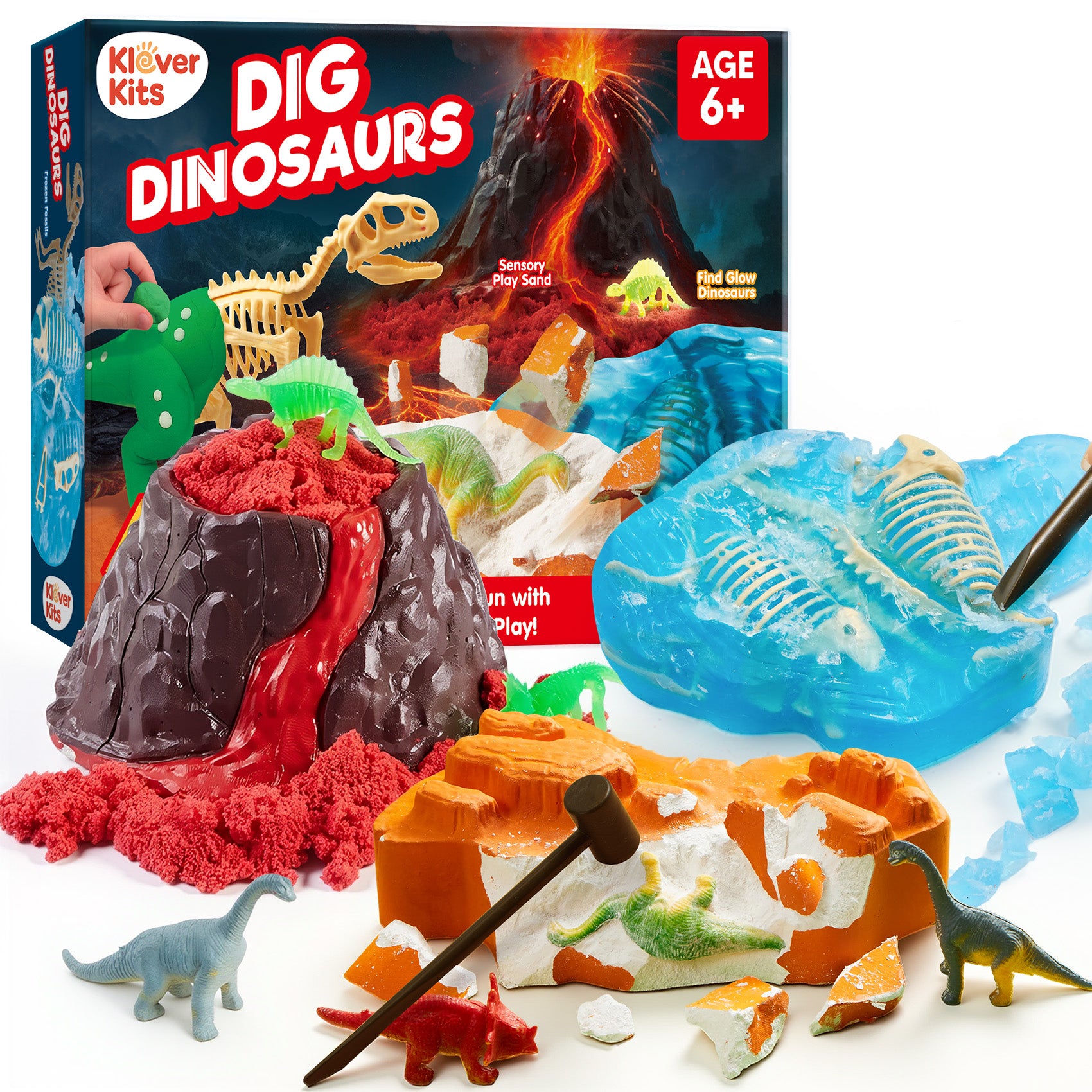 Klever Kits 3-in-1 Glow-in-the-Dark Dinosaur Fossil Digging Kit