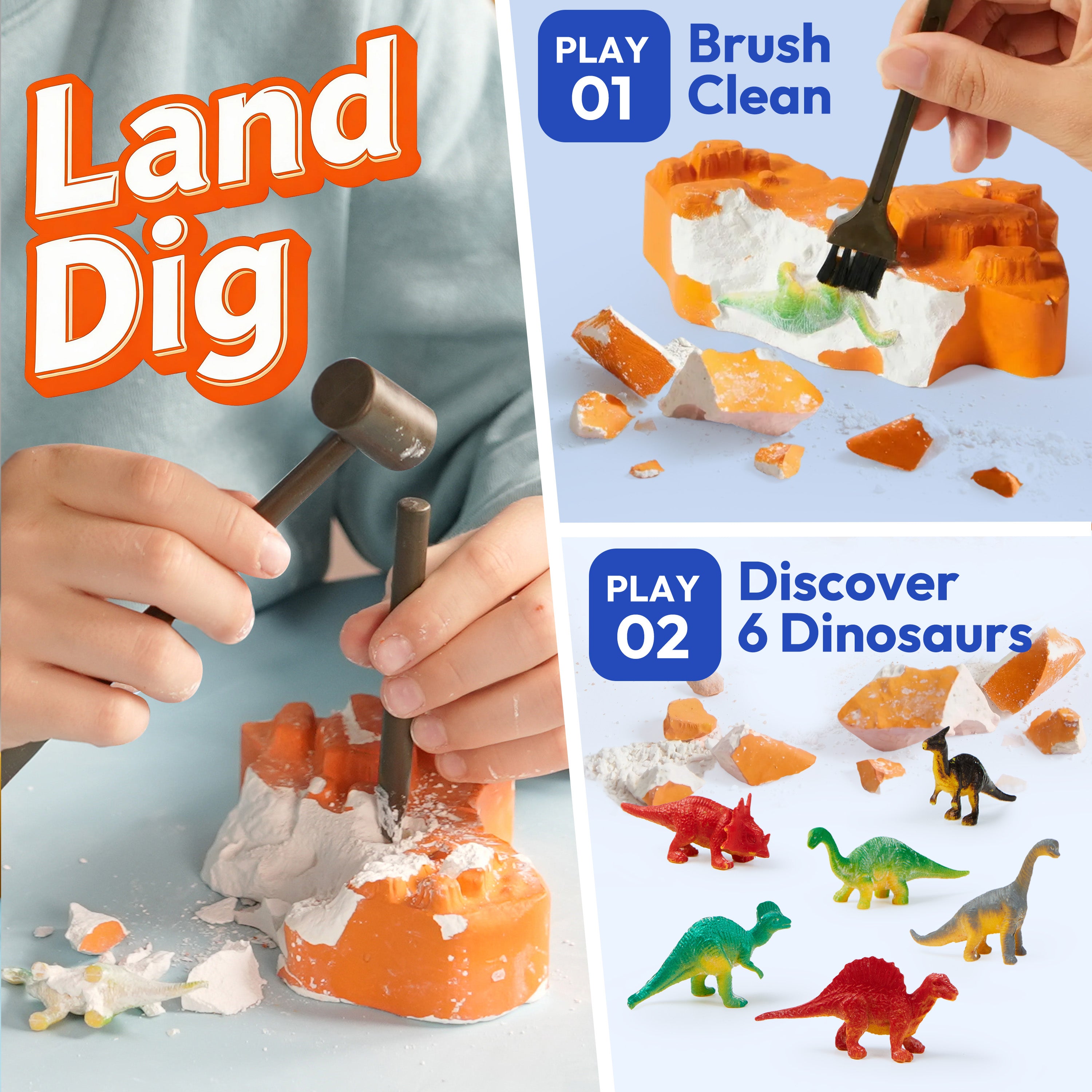 Klever Kits 3-in-1 Glow-in-the-Dark Dinosaur Fossil Digging Kit