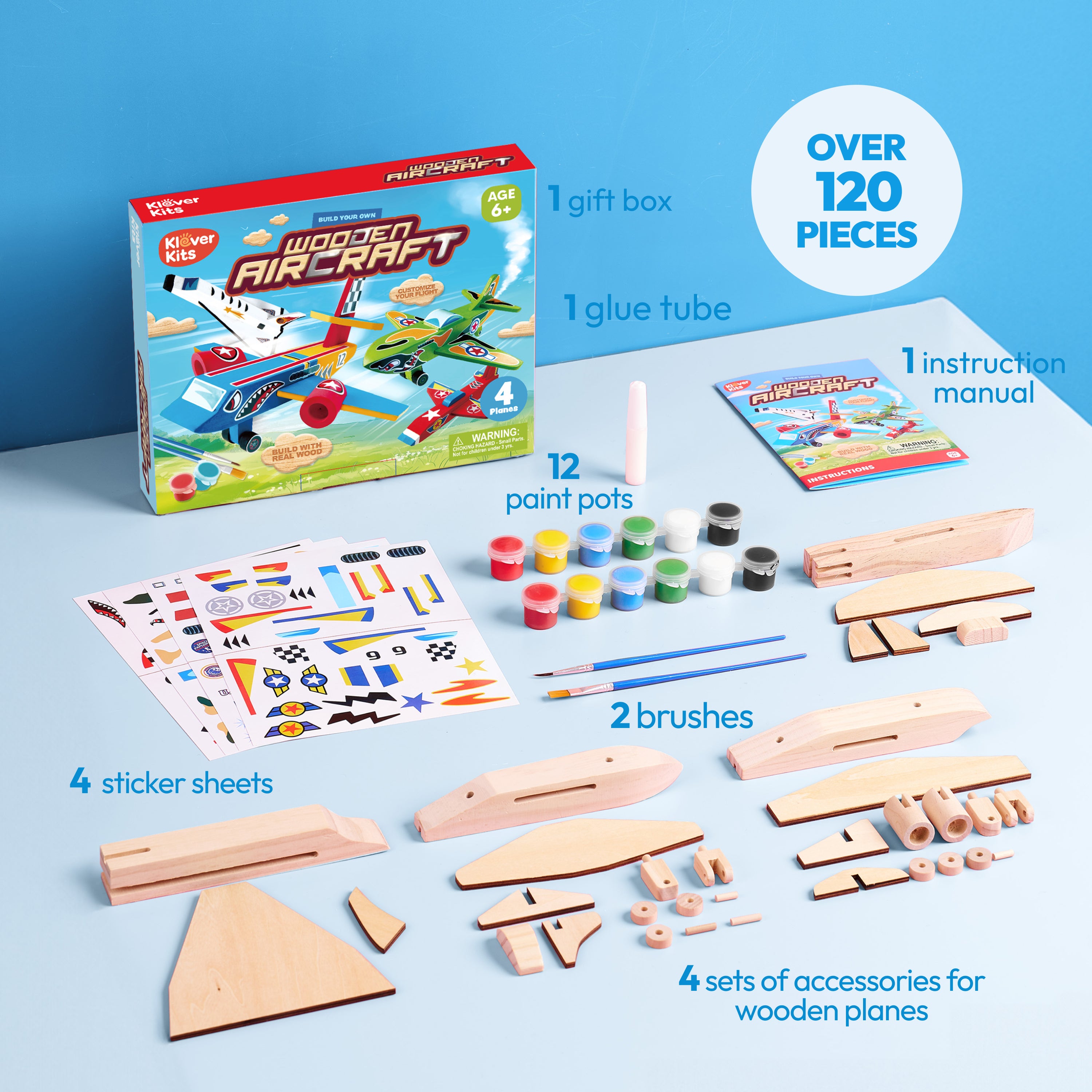 Klever Kits Build & Paint Wooden Airplane Kit (4 Pack)
