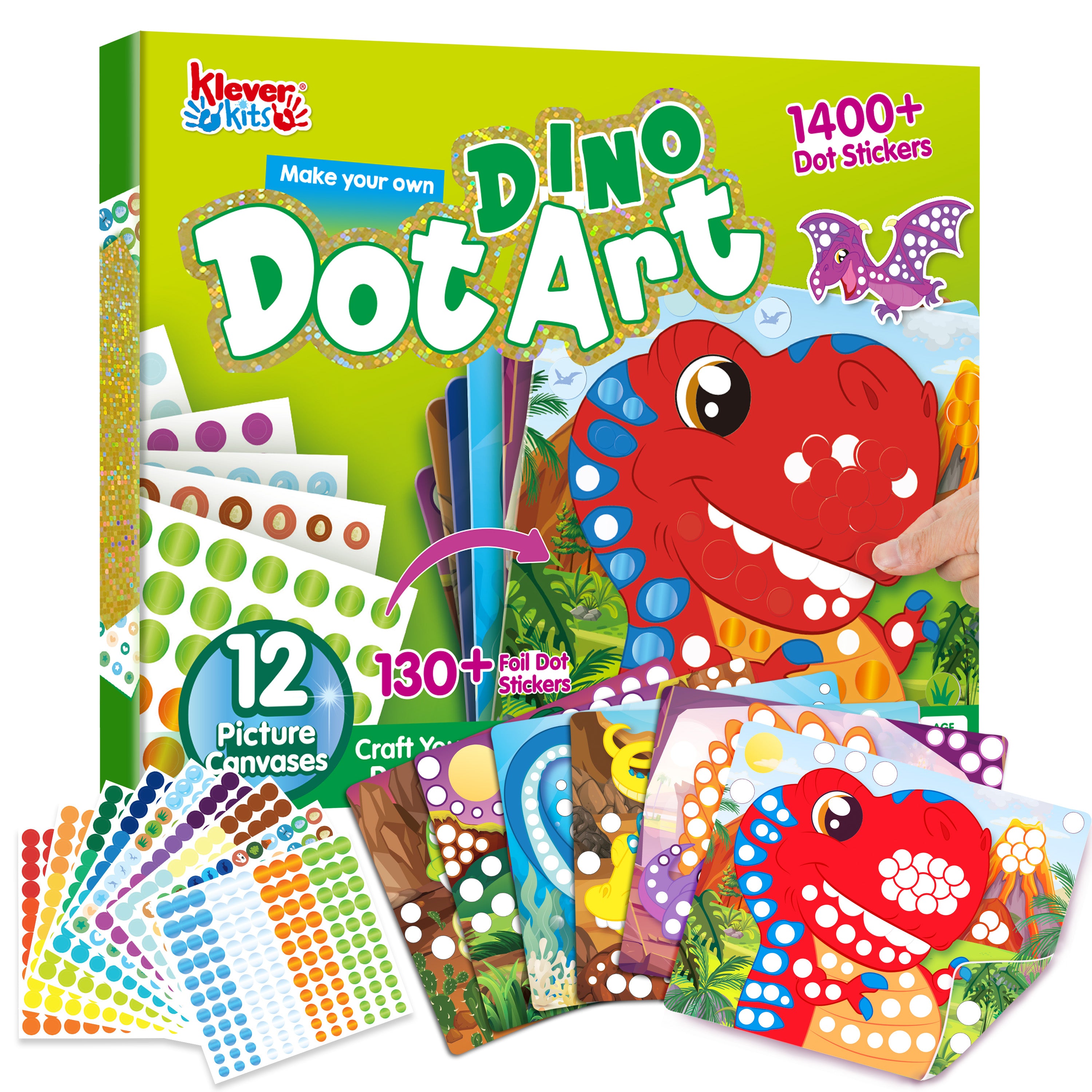 Klever Kits No-Mess Dinosaur Dot Art Sticker Kit