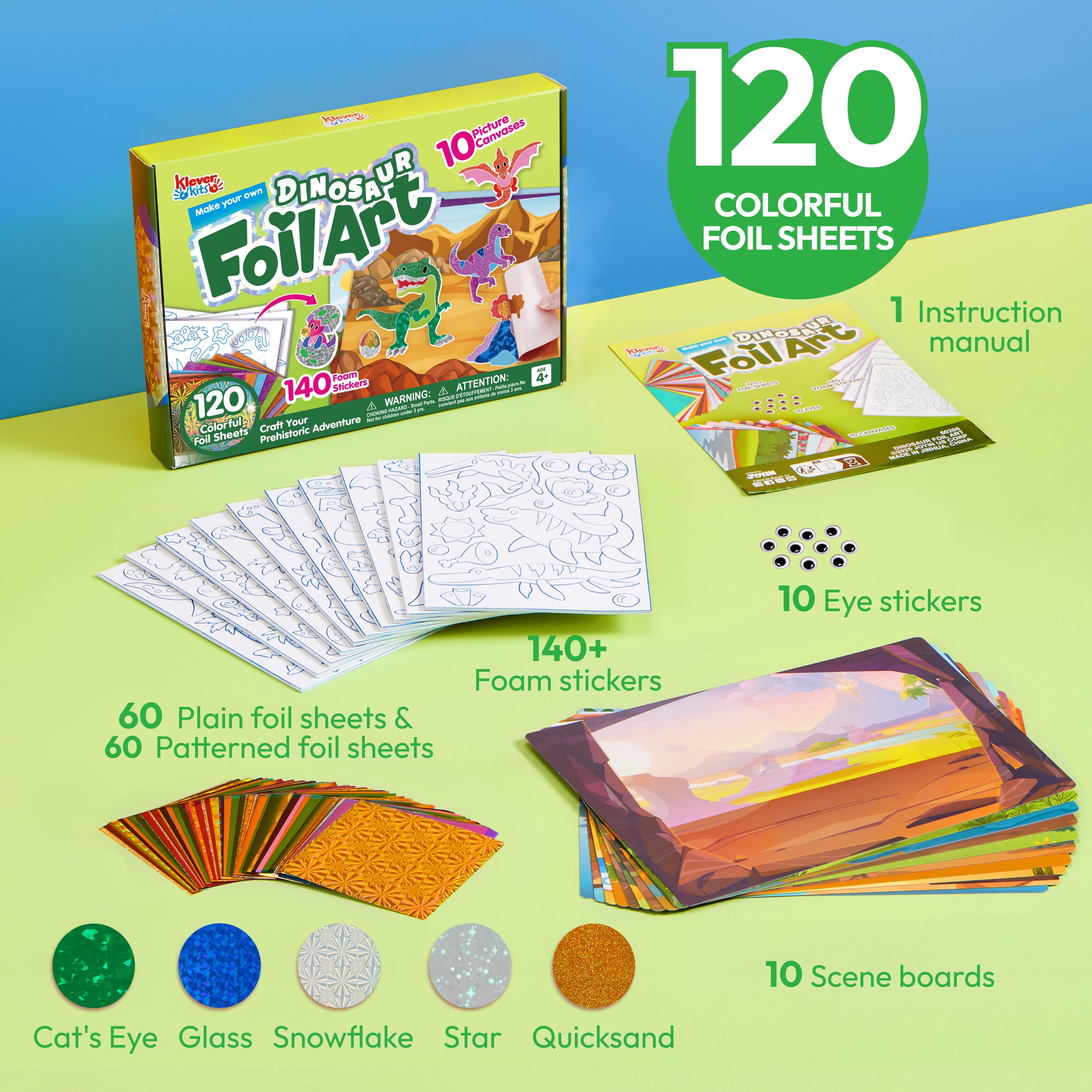 Klever Kits Dinosaur Mess-Free Foil Art & Sticker Craft Kit