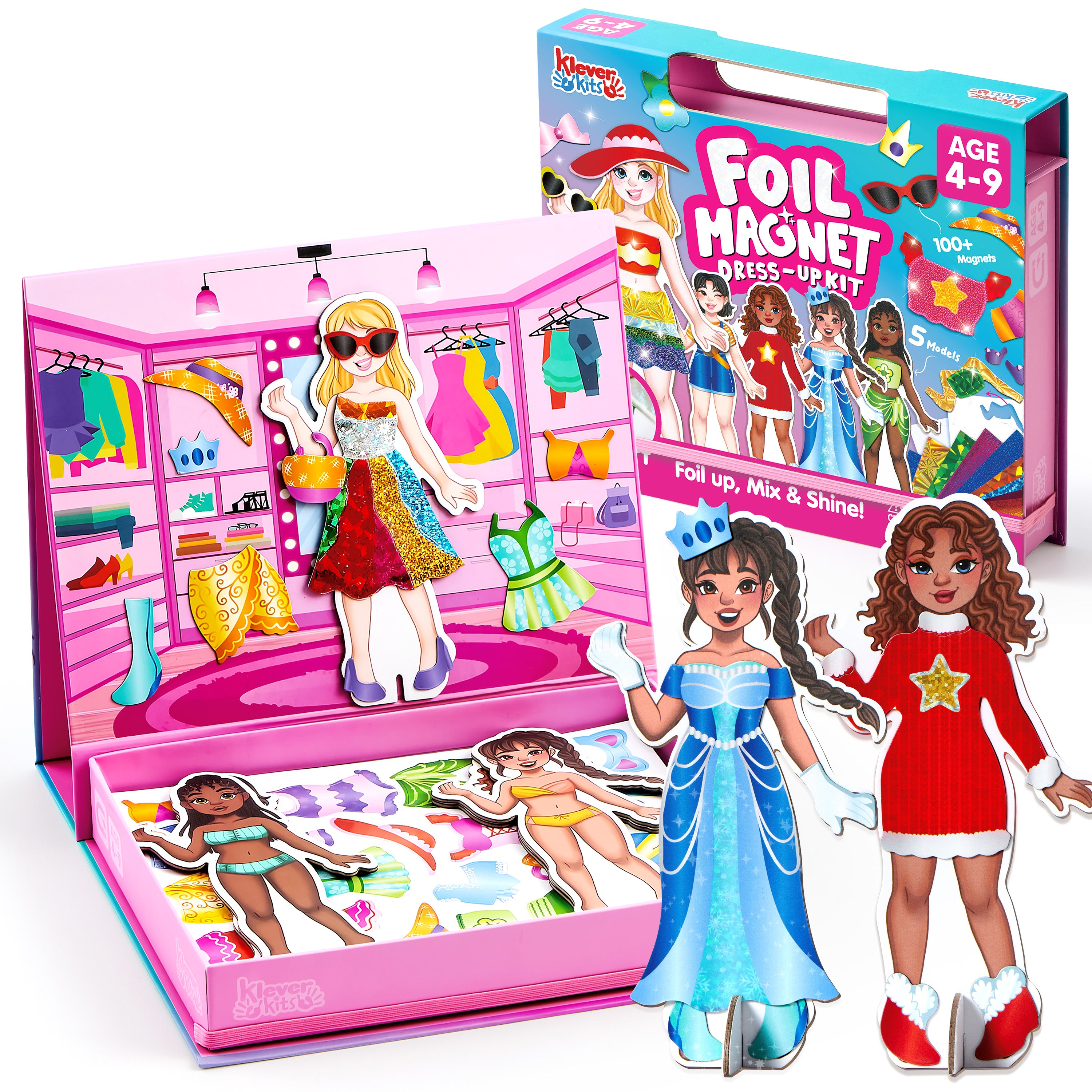 Klever Kits 2-in-1 Foil Art & Magnetic Dress-Up Doll Set