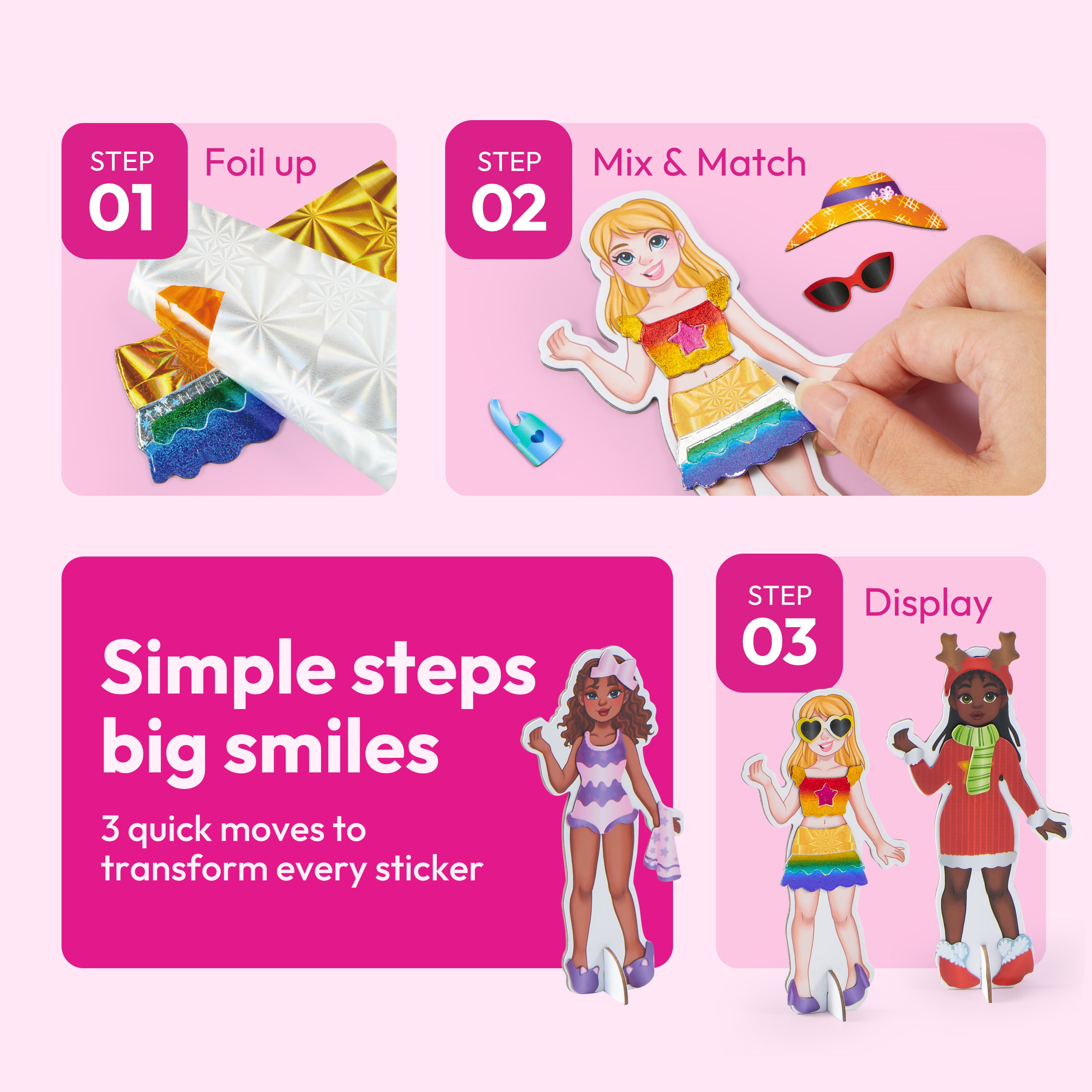 Klever Kits 2-in-1 Foil Art & Magnetic Dress-Up Doll Set
