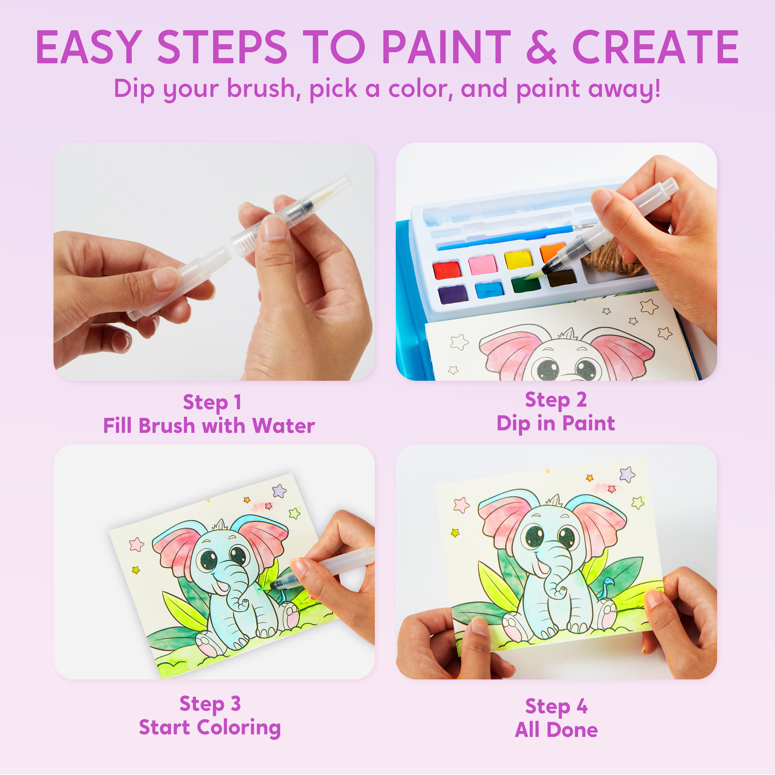 Klever Kits Glow-in-the-Dark Mess-Free Paint with Water Books (3-Pack)