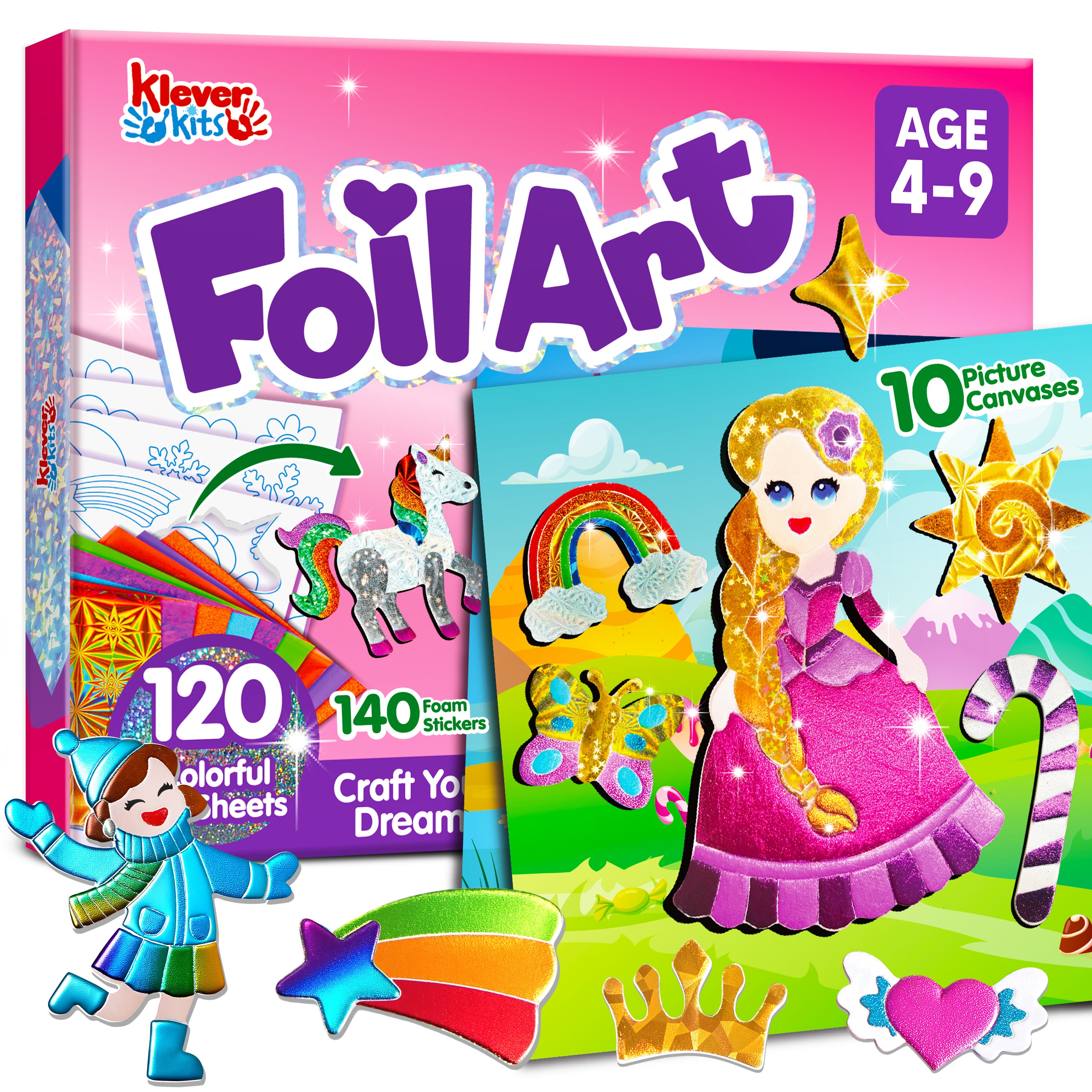 Klever Kits Princess Mess-Free Foil Art & Sticker Craft Kit