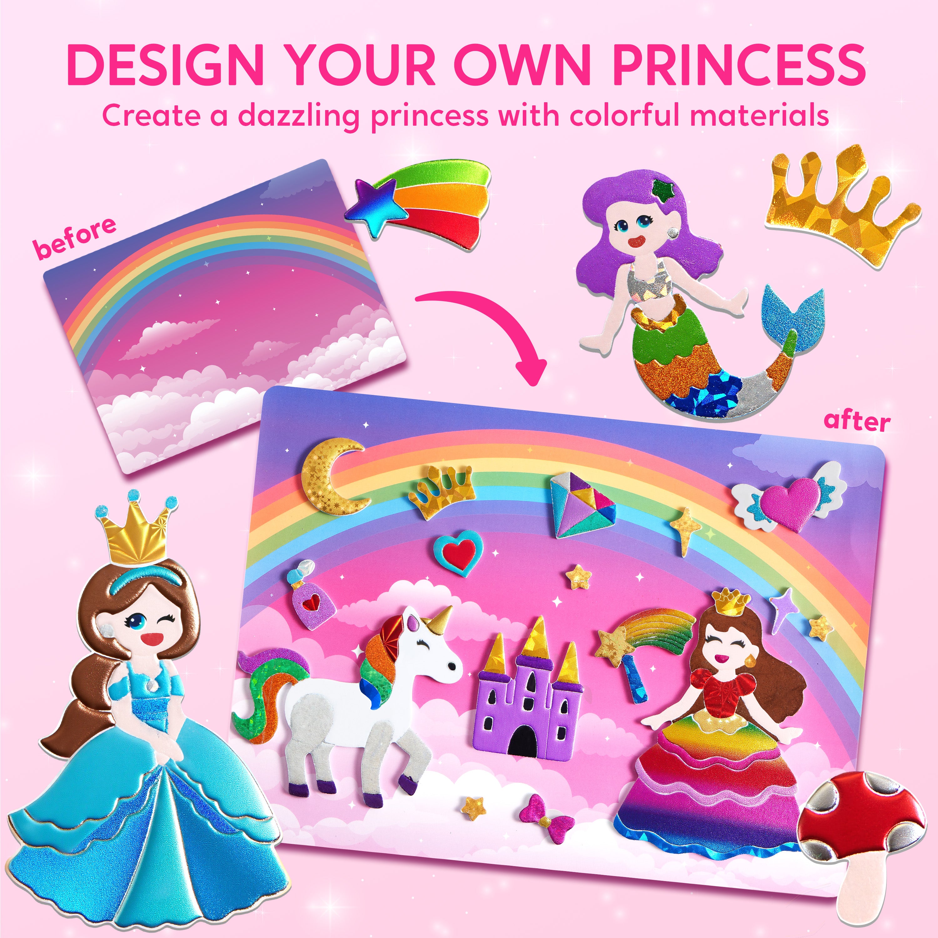 Klever Kits Princess Mess-Free Foil Art & Sticker Craft Kit