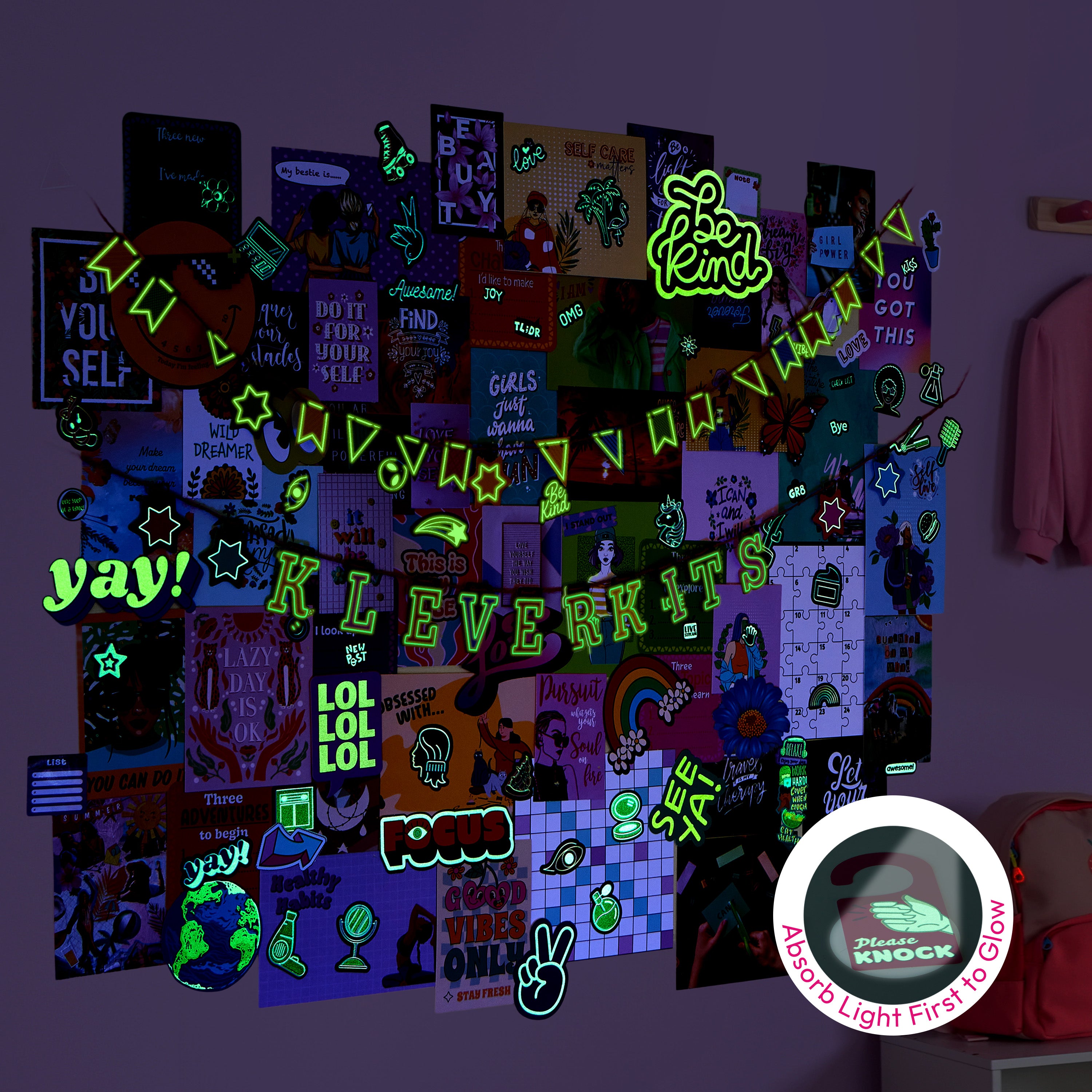 Klever Kits Glow-in-the-Dark Wall Collage Aesthetic Decor Kit