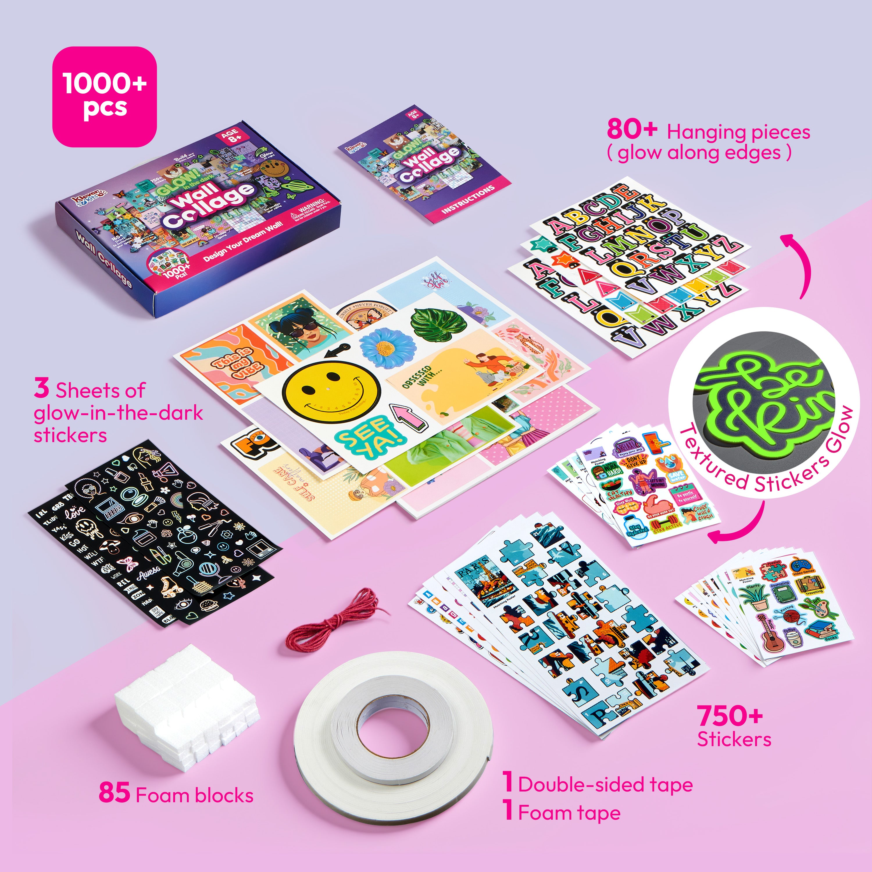 Klever Kits Glow-in-the-Dark Wall Collage Aesthetic Decor Kit