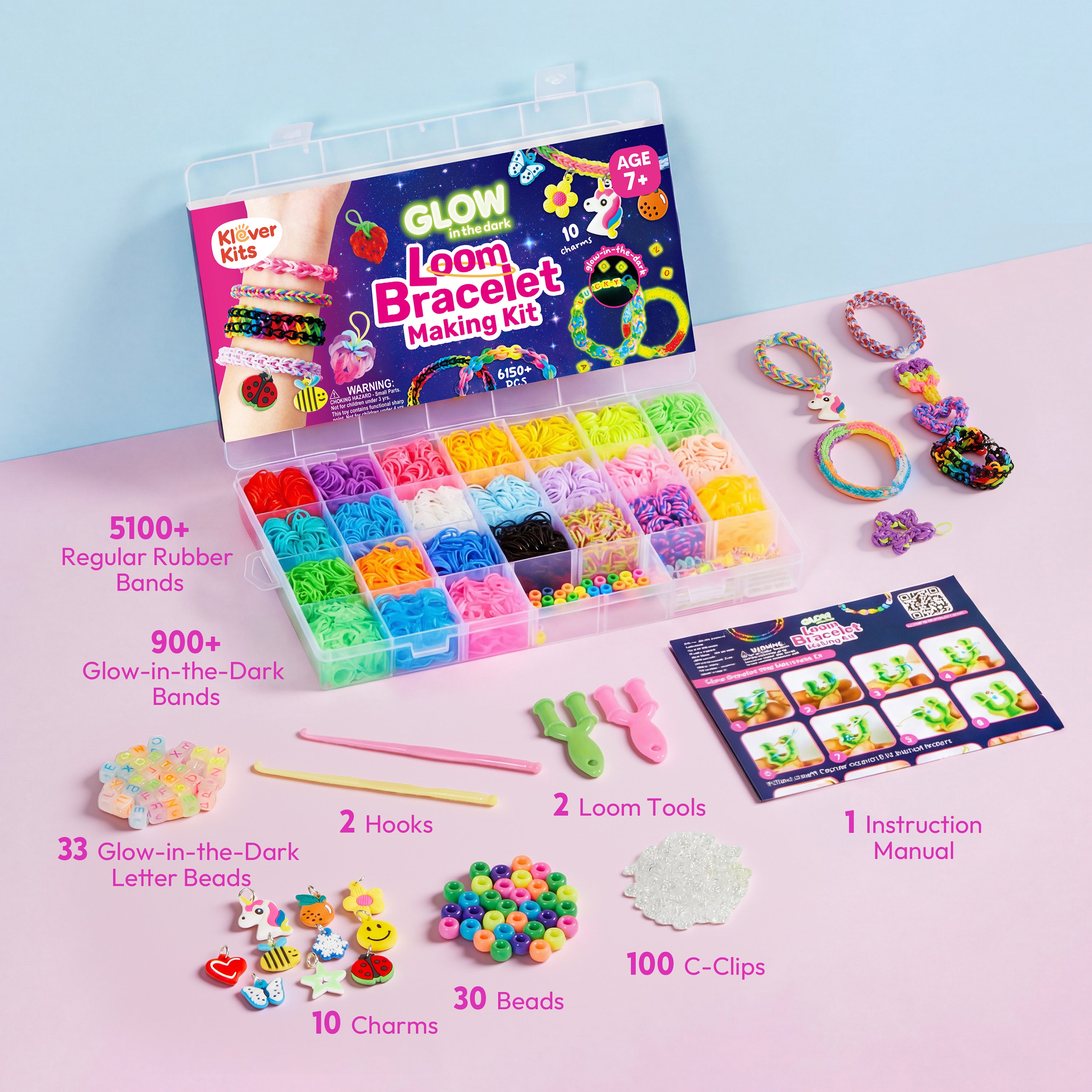 Klever Kits Glow-in-the-Dark Loom Bracelet Kit (6000+ Pcs)