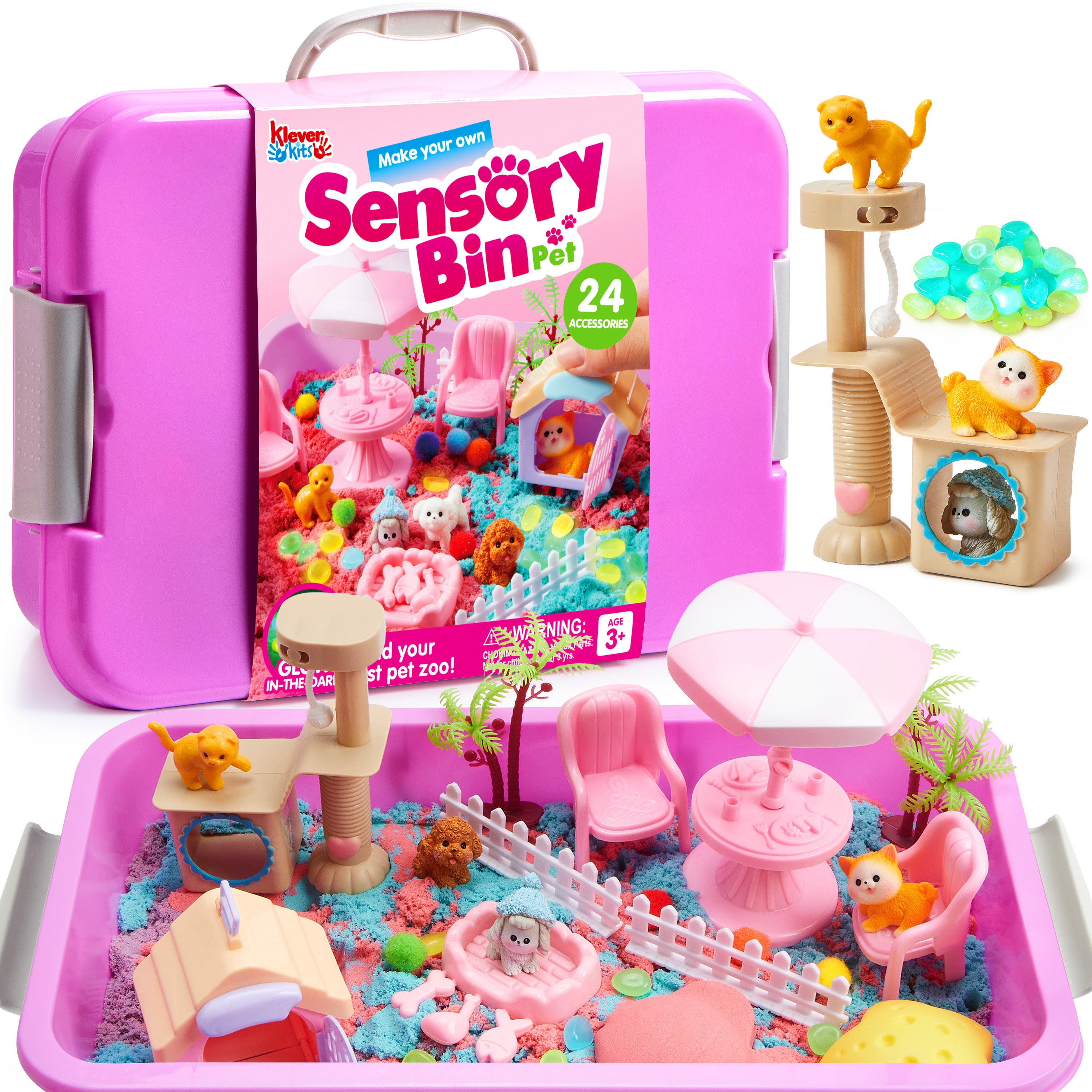 Klever Kits Cute Pet Sensory Bin with Glow Stones Age 3+