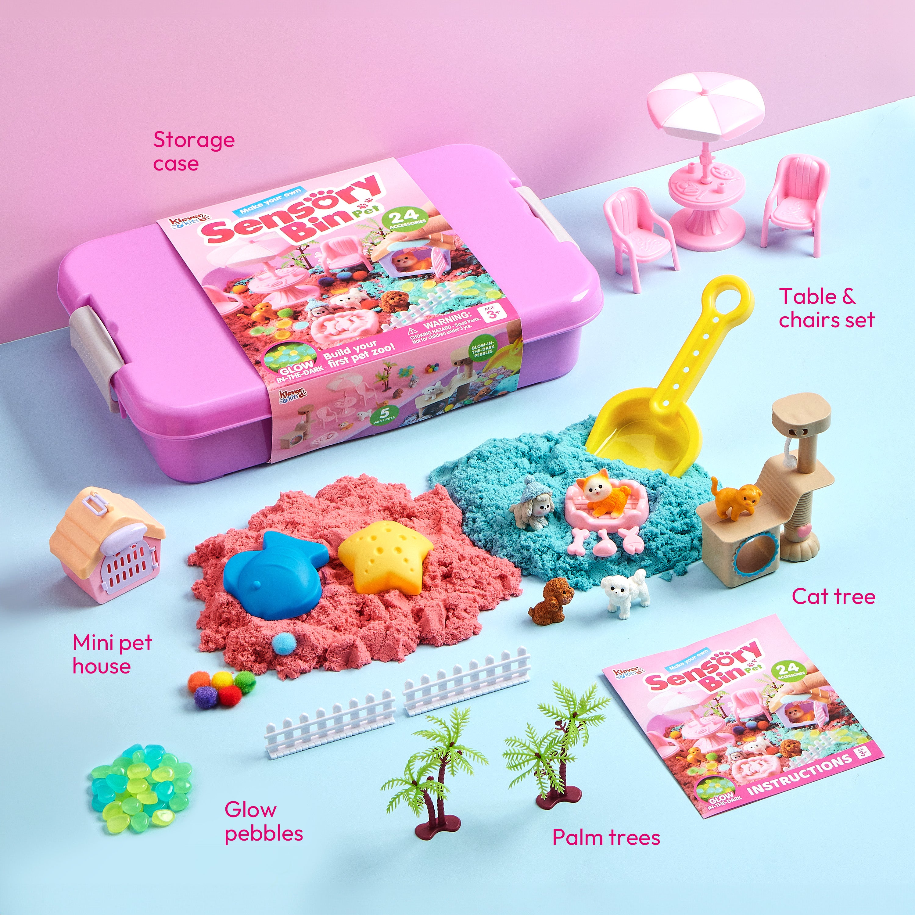 Klever Kits Cute Pet Sensory Bin with Glow Stones Age 3+