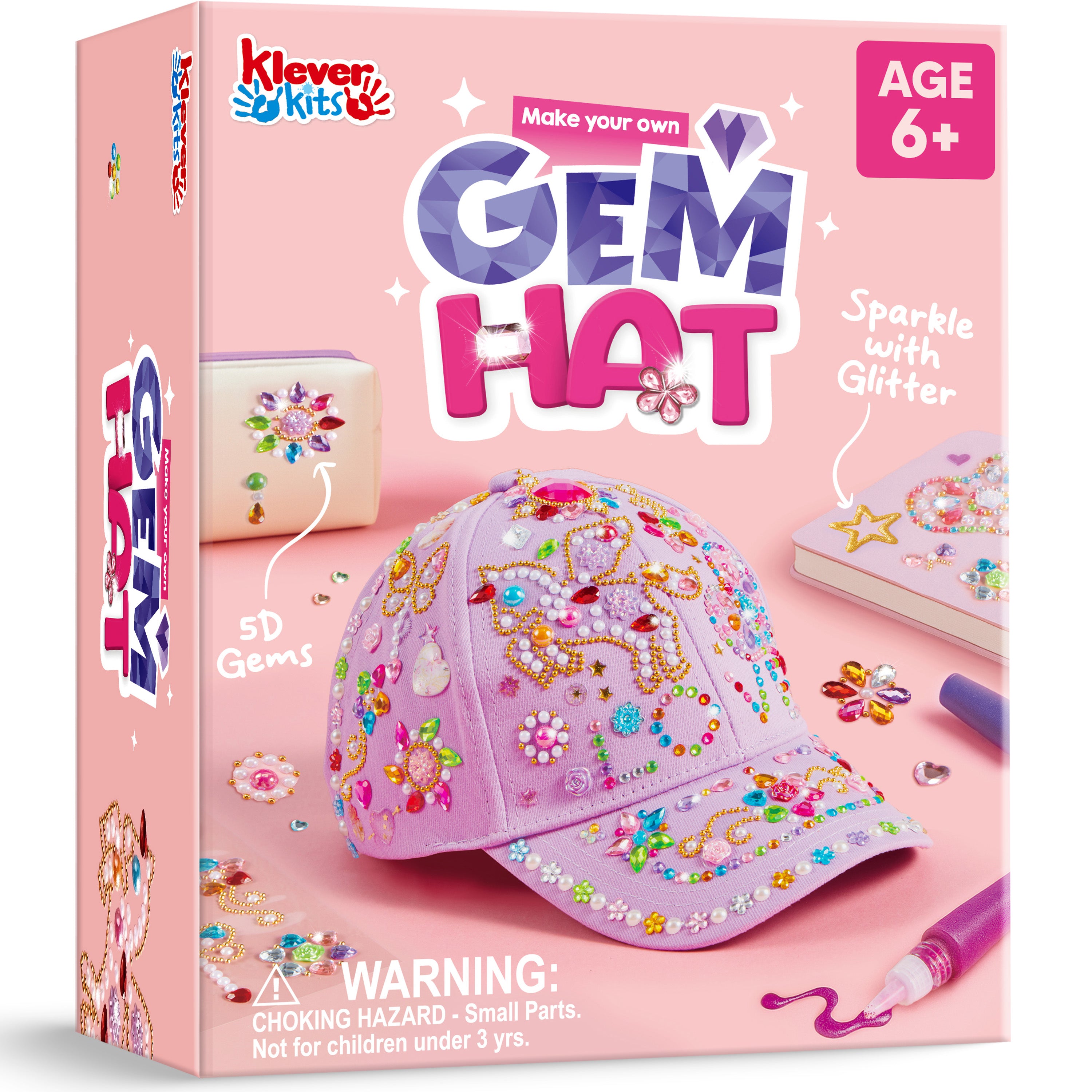 Klever Kits DIY Gem Baseball Cap Craft Kit for Girls Ages 6-8