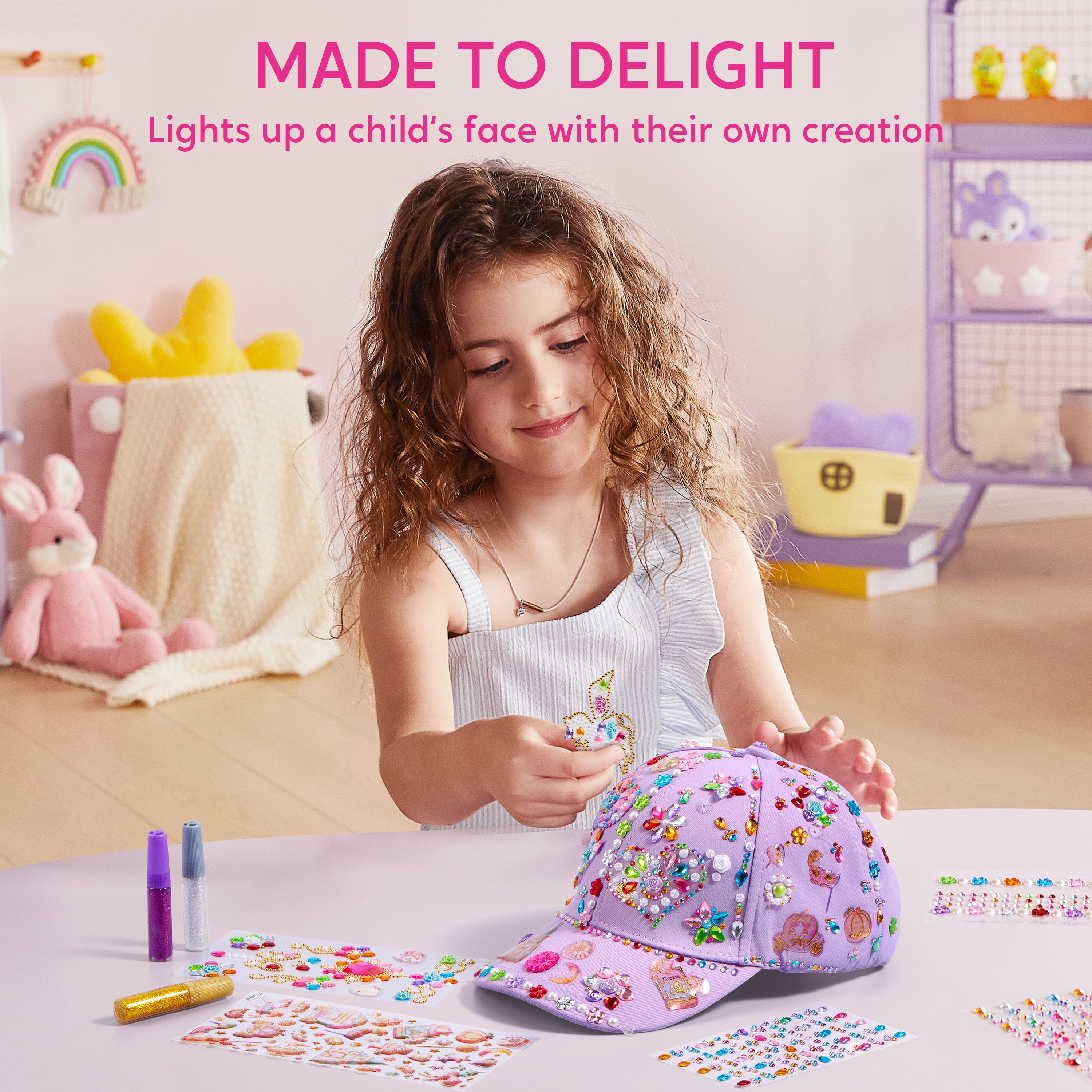 Klever Kits DIY Gem Baseball Cap Craft Kit for Girls Ages 6-8