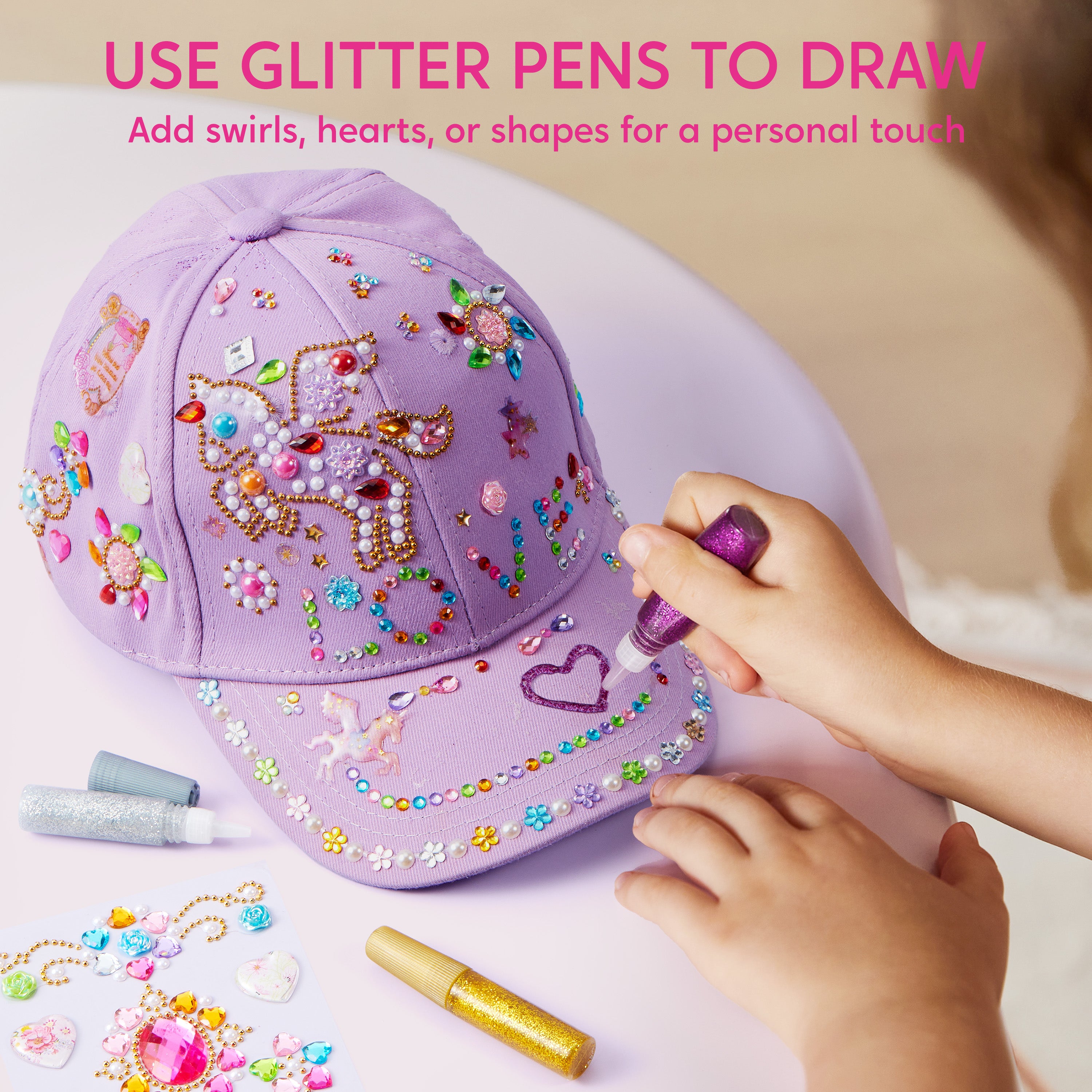 Klever Kits DIY Gem Baseball Cap Craft Kit for Girls Ages 6-8