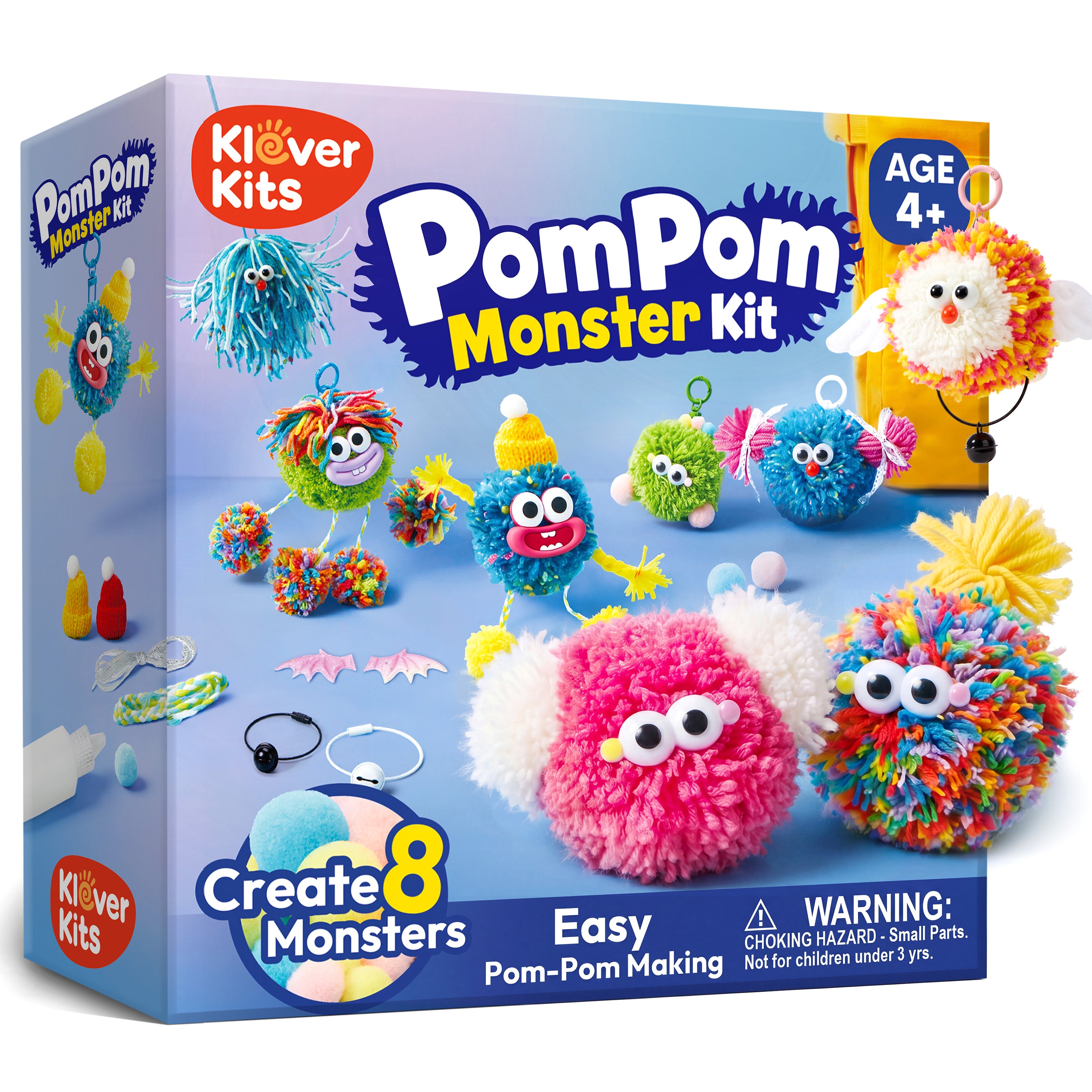 Klever Kits DIY Pom Pom Monster Keychain Kit Ages 4+