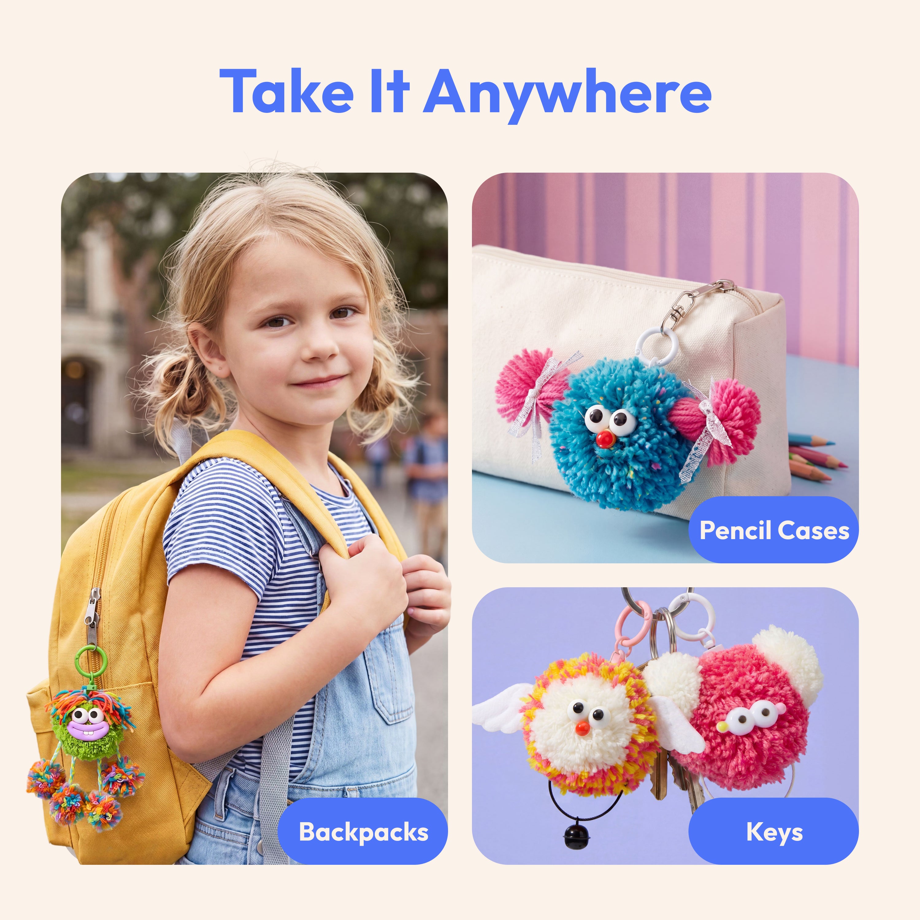Klever Kits DIY Pom Pom Monster Keychain Kit Ages 4+
