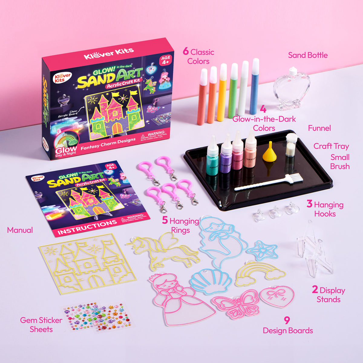 Klever Kits Glow-in-the-Dark Sand Art Activity Set (9 Bottles)
