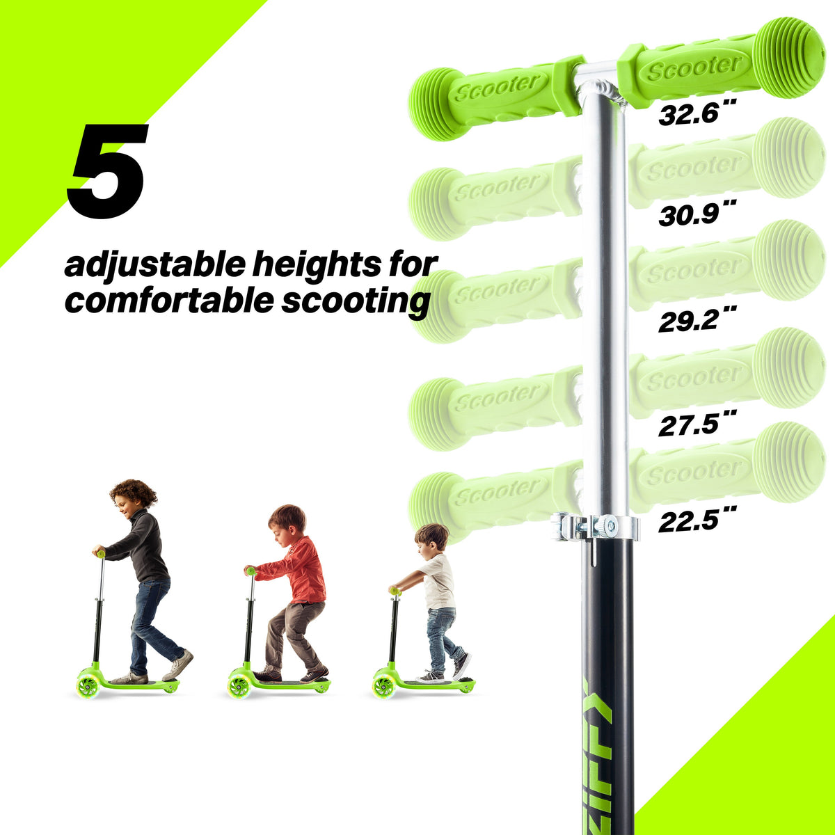 JOVA-ZIFFY 3 Wheel Scooter for Kids 3-5 - LED Light-Up Wheels, Green