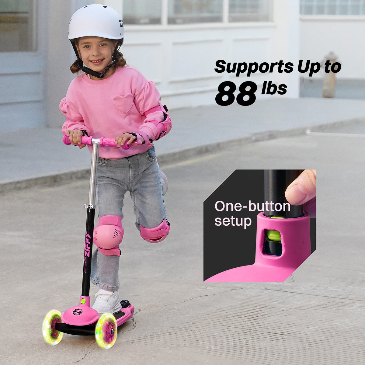 JOVA-ZIFFY 3 Wheel Scooter for Kids 3-5 - LED Light-Up Wheels, Red